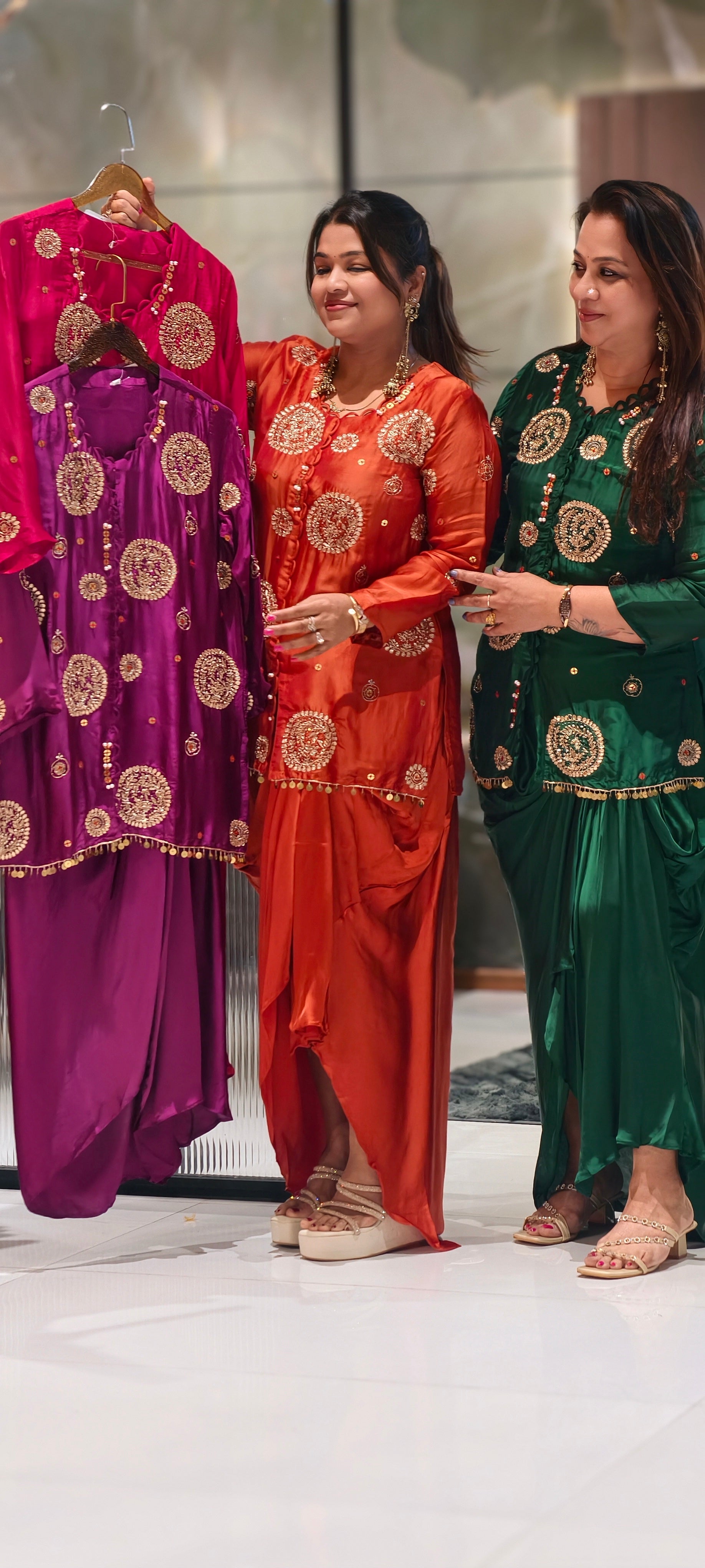 Heavy Handwork Premium Gotta With Sequin & Pearl Elegance Modal Satin Festive Co-Ord Set With Drape Skirt Bottom- 15854