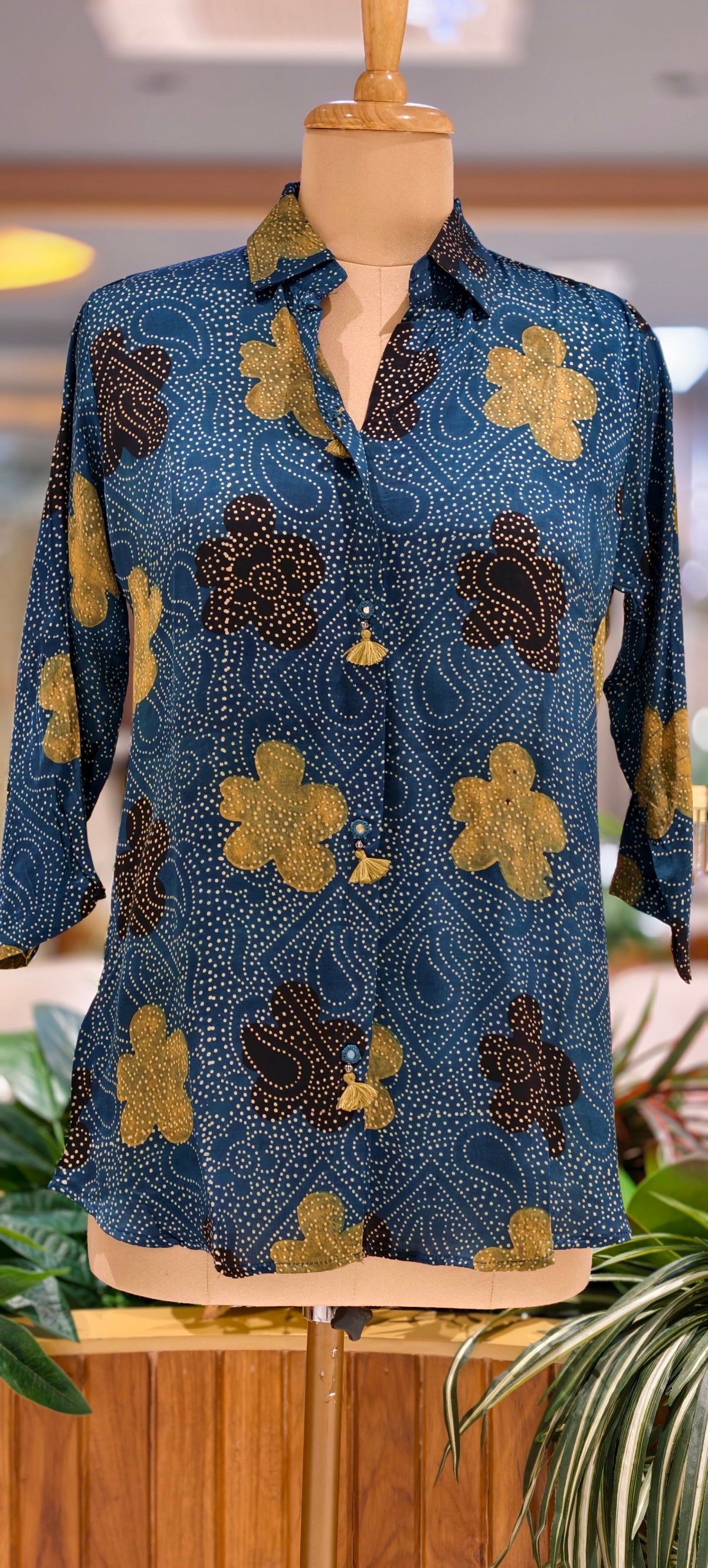 Modal Satin Silk Mango With Floral Butti Printed Shirt- 16605
