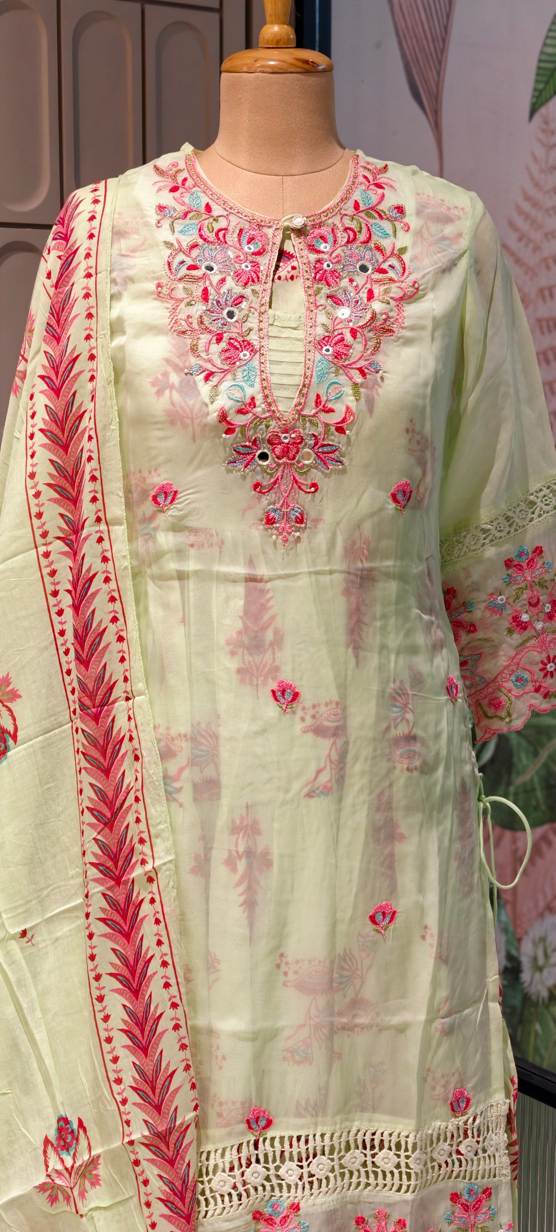 Elegant Floral Embellished Premium Double Layer Organza Gown with Cotton Inner & Embroidered Dupatta 13960 RB10