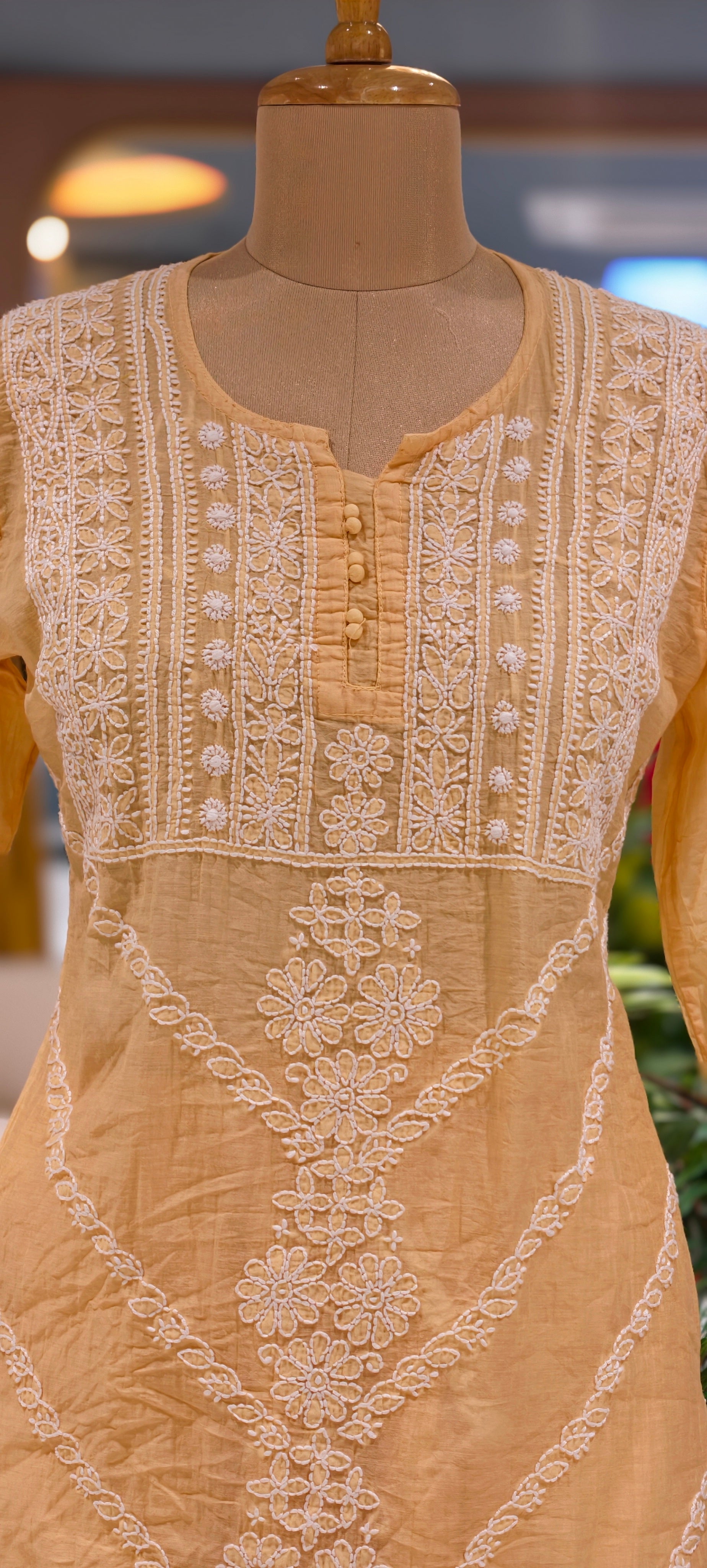 Mul Chanderi Lucknowi Style Embroidered Kurta Pant Set-13952