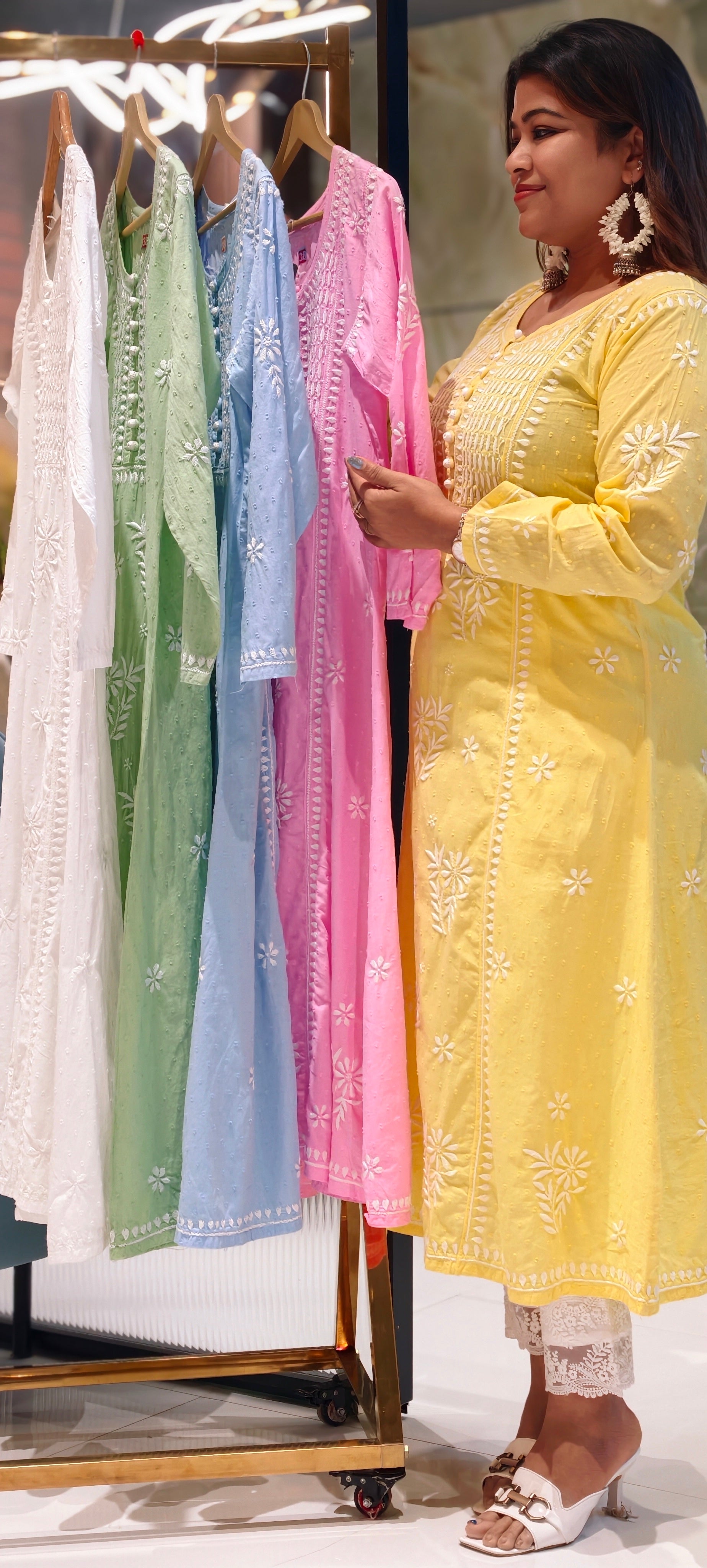 Beautiful Summer Shades Mul Cotton Chikankari Aline Kurti With Embroidered - 13950