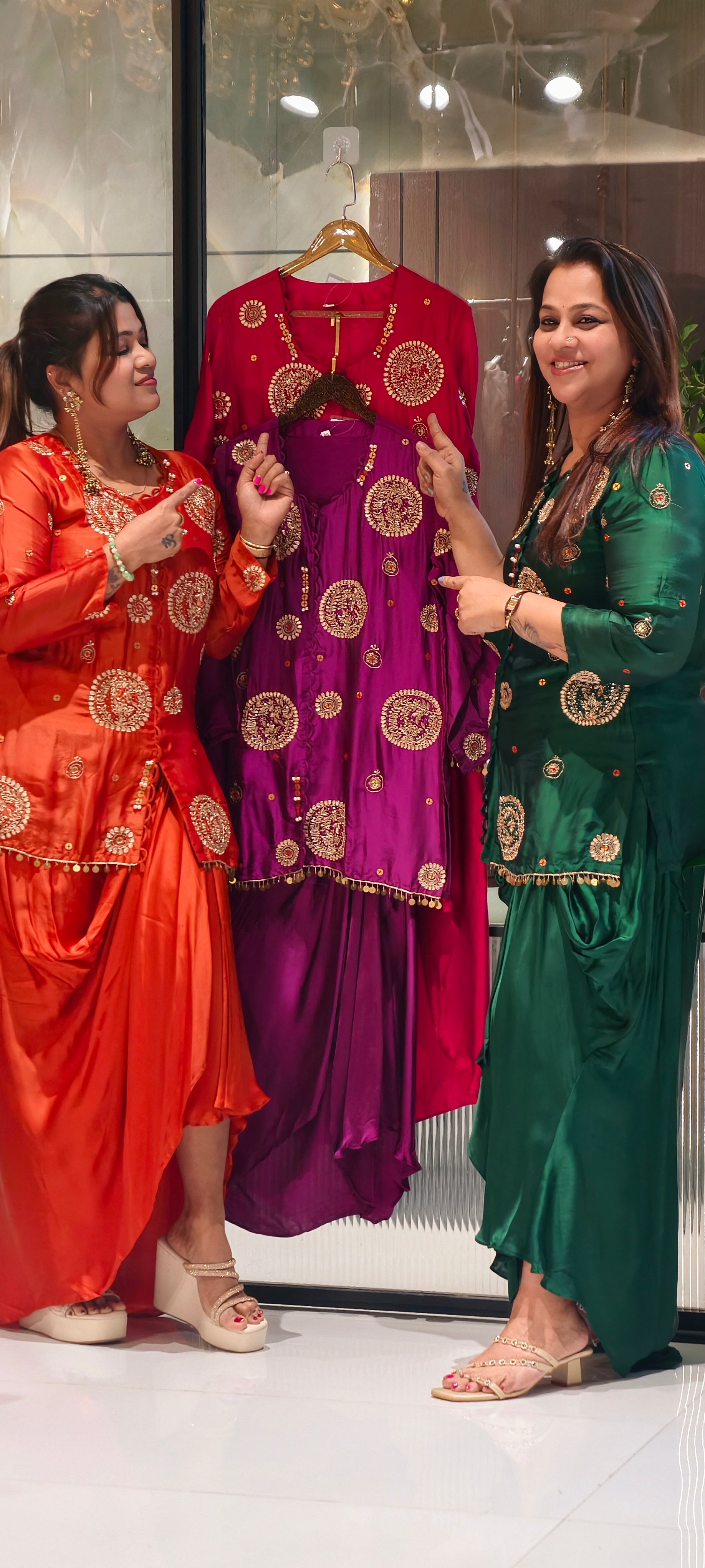 Heavy Handwork Premium Gotta With Sequin & Pearl Elegance Modal Satin Festive Co-Ord Set With Drape Skirt Bottom- 15854