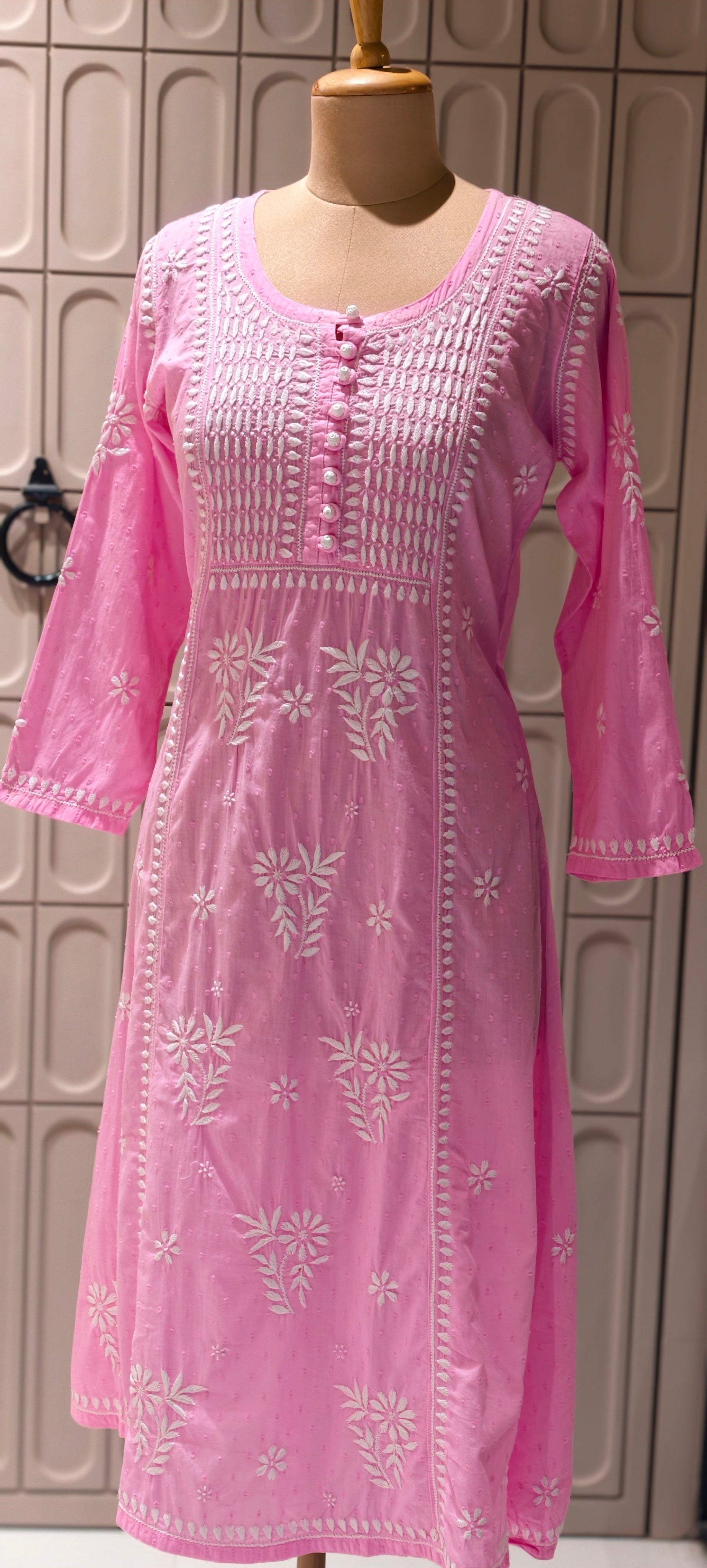 Beautiful Summer Shades Mul Cotton Chikankari Aline Kurti With Embroidered - 13950