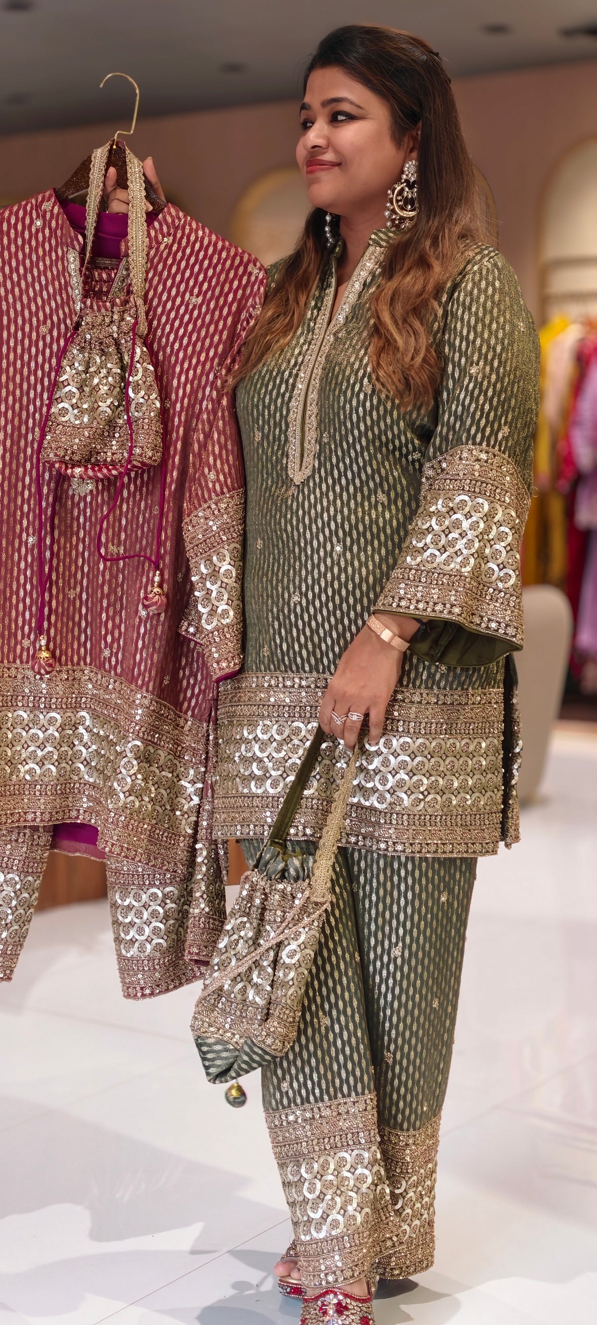 Crimson Sage Abstract Printed Short Kurta Set with Heavy Circle Lace Embroidered Borders & Flared Palazzo Pants-