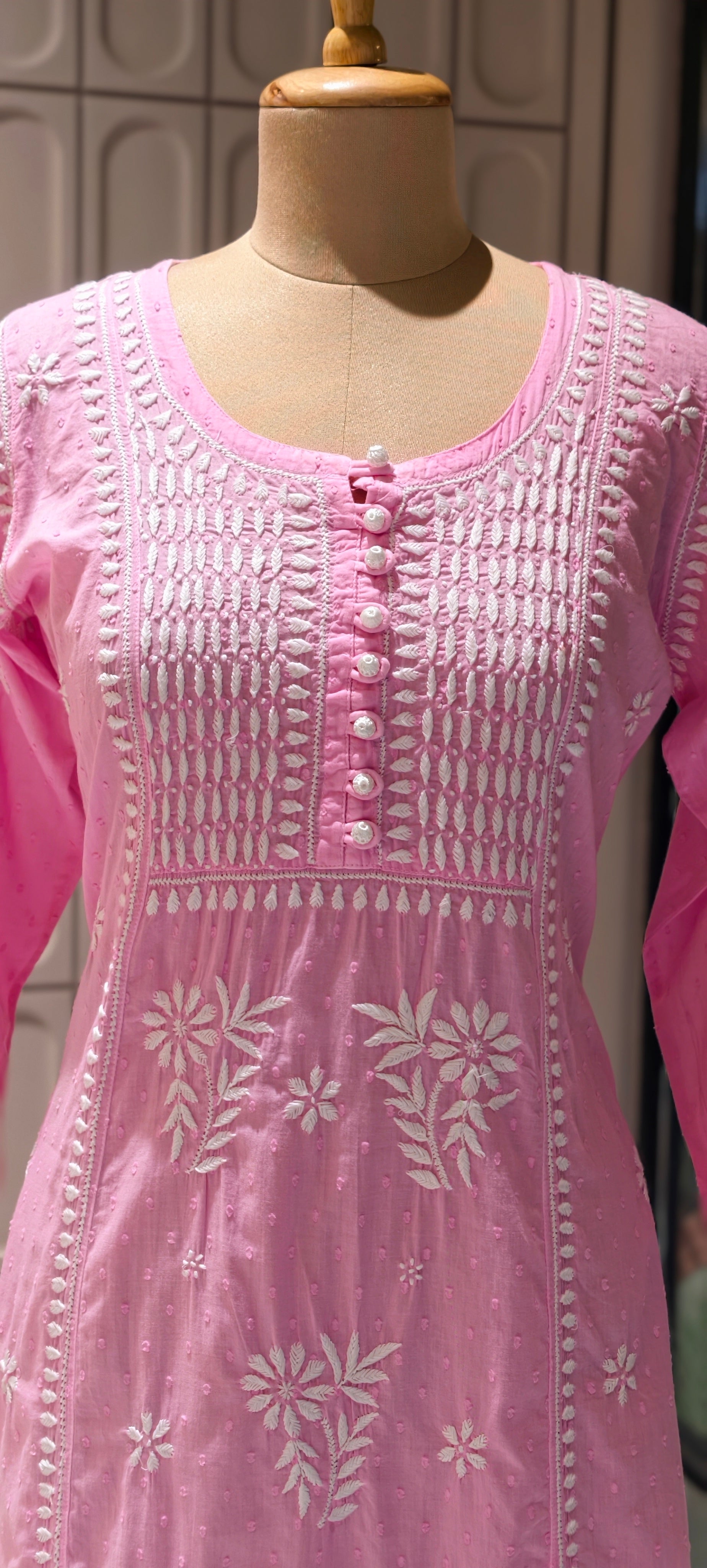 Beautiful Summer Shades Mul Cotton Chikankari Aline Kurti With Embroidered - 13950