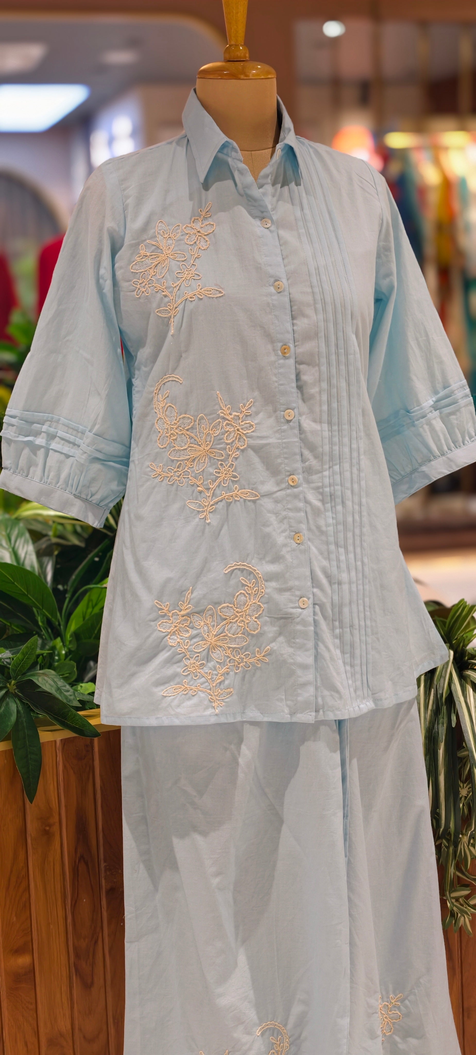 Summer Style Light shade Cotton Collar Kurta Pant-13937