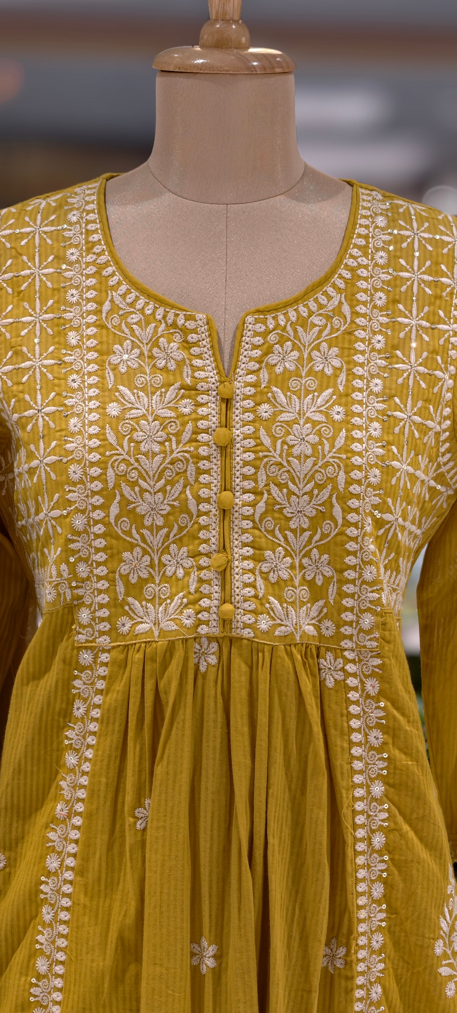 Chikankari Style Thread Embroidered Aline Kurta Set with Pants & Dupatta