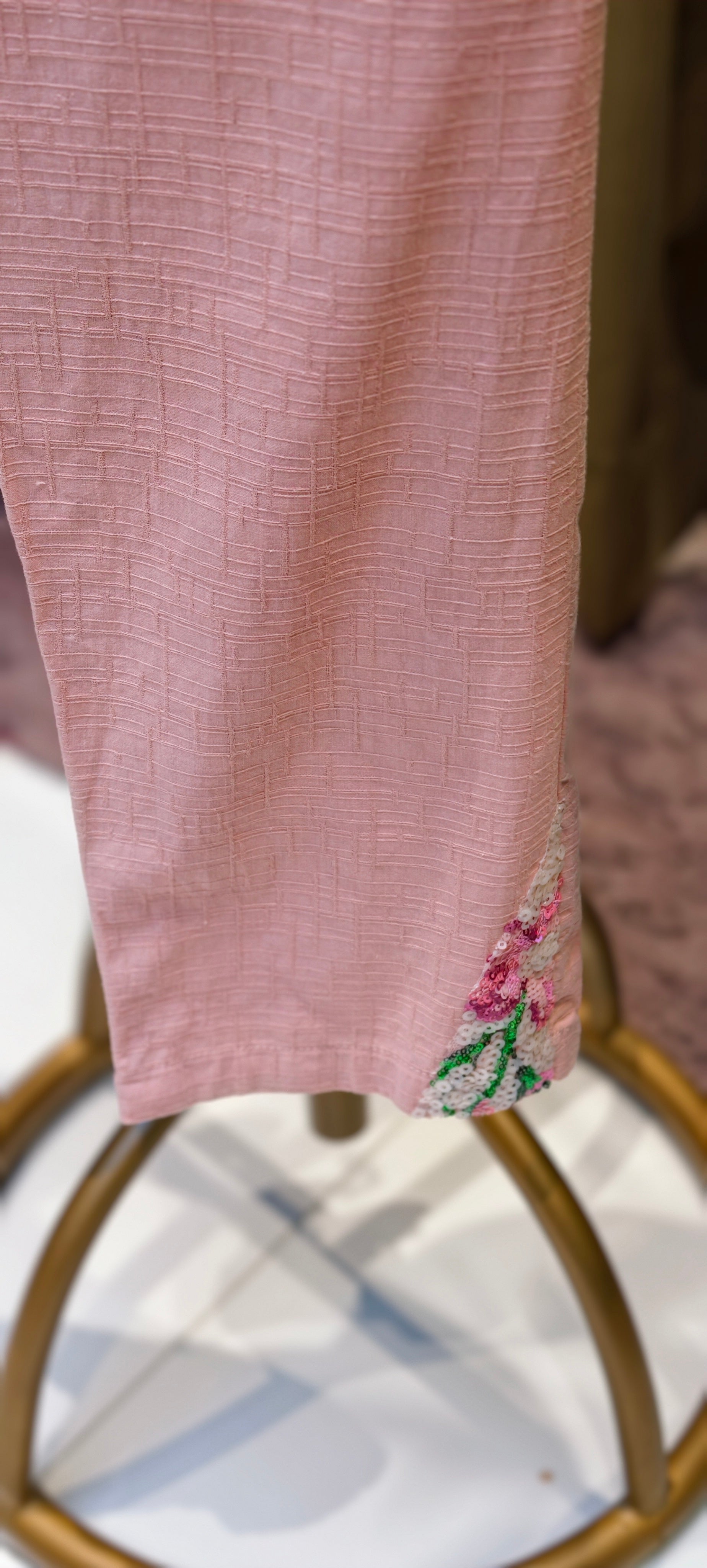 Beautiful Premium Cotton kurta pant set floral printed and embellished front panel-13932