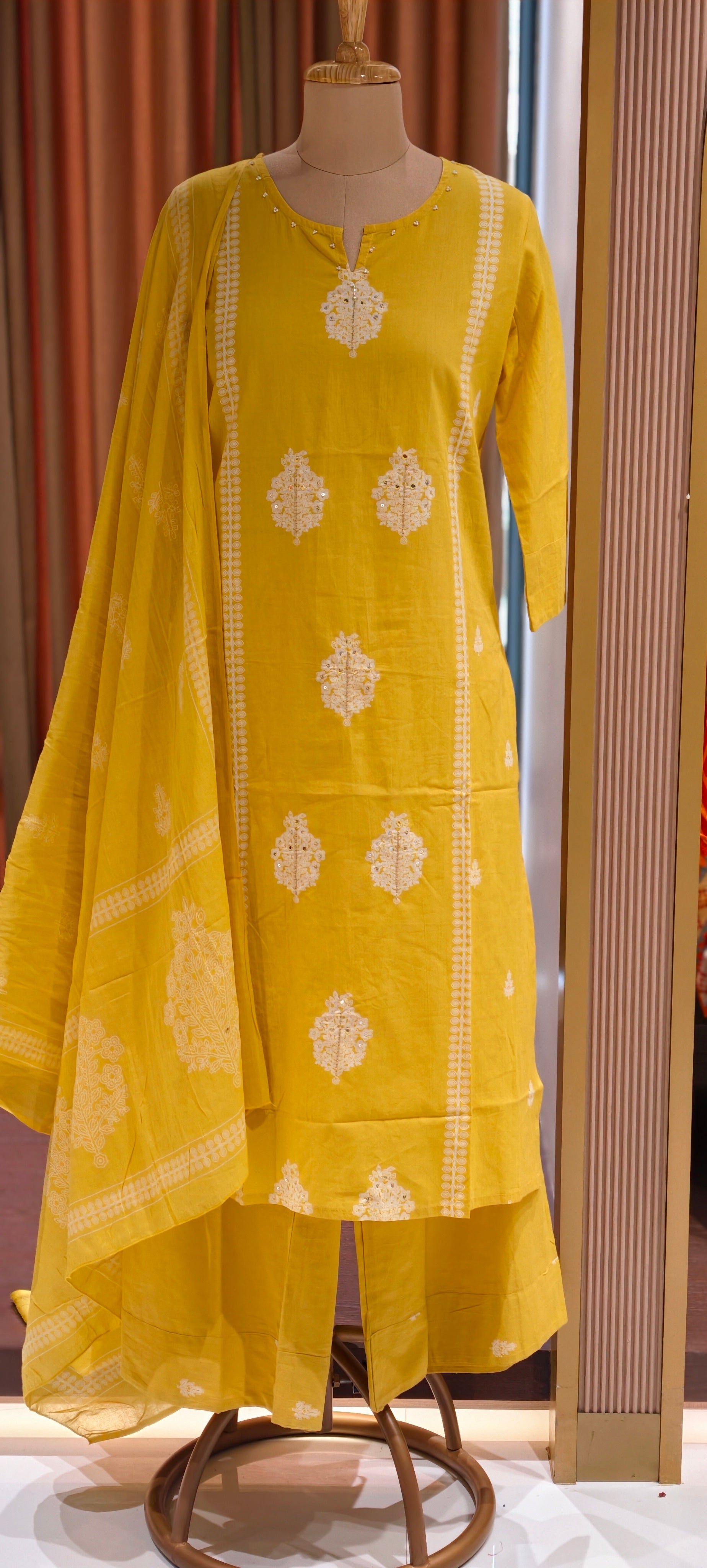 Elegant Cotton Full Suit Set with Embroidery Kurta with Bottom And Dupatta Lean Fit-14153 RB185