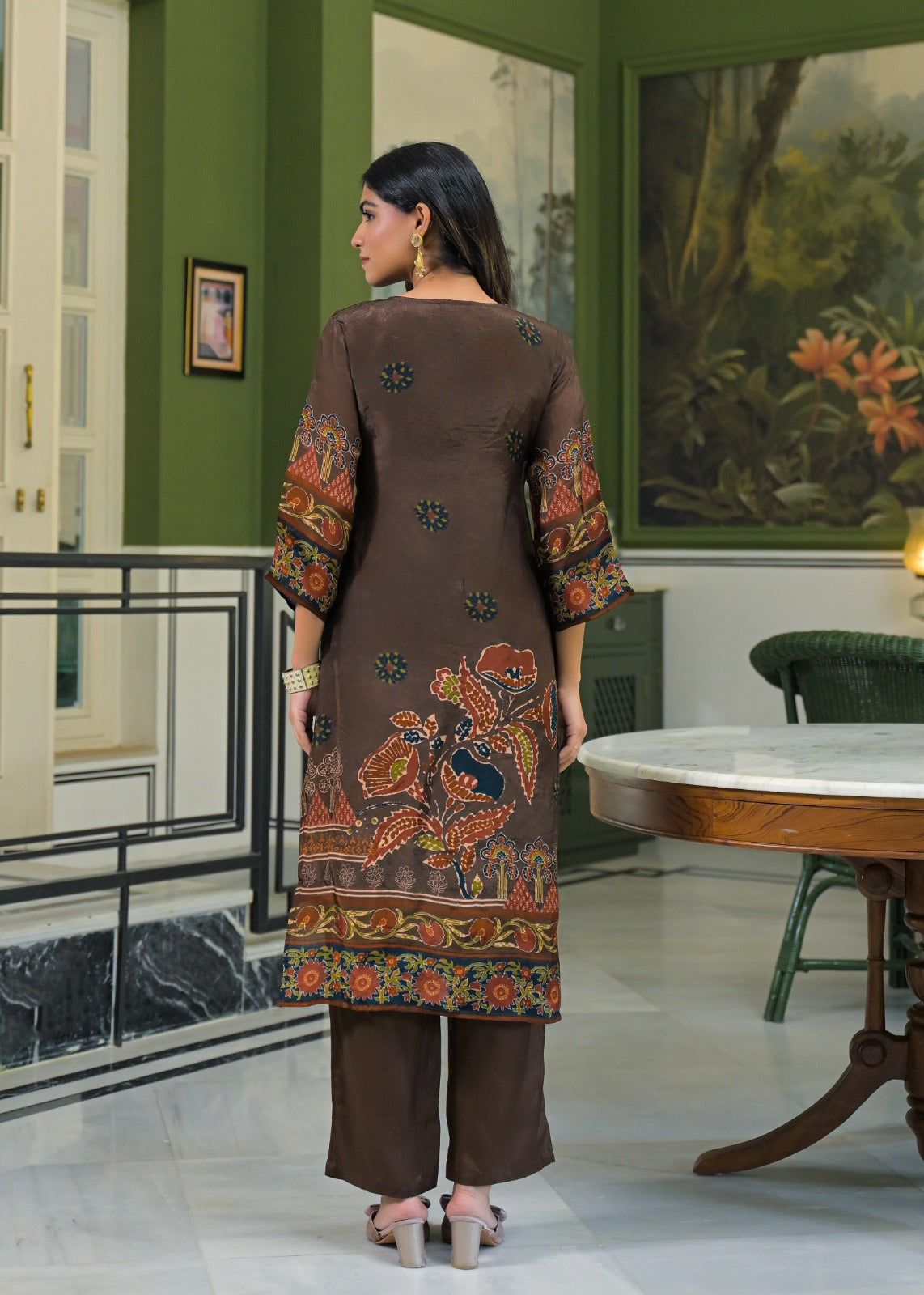 Premium Crepe Printed Suit Set With Real Mirror-Work Neckline, Designer Sleeves & Matching Dupatta-12810,12808