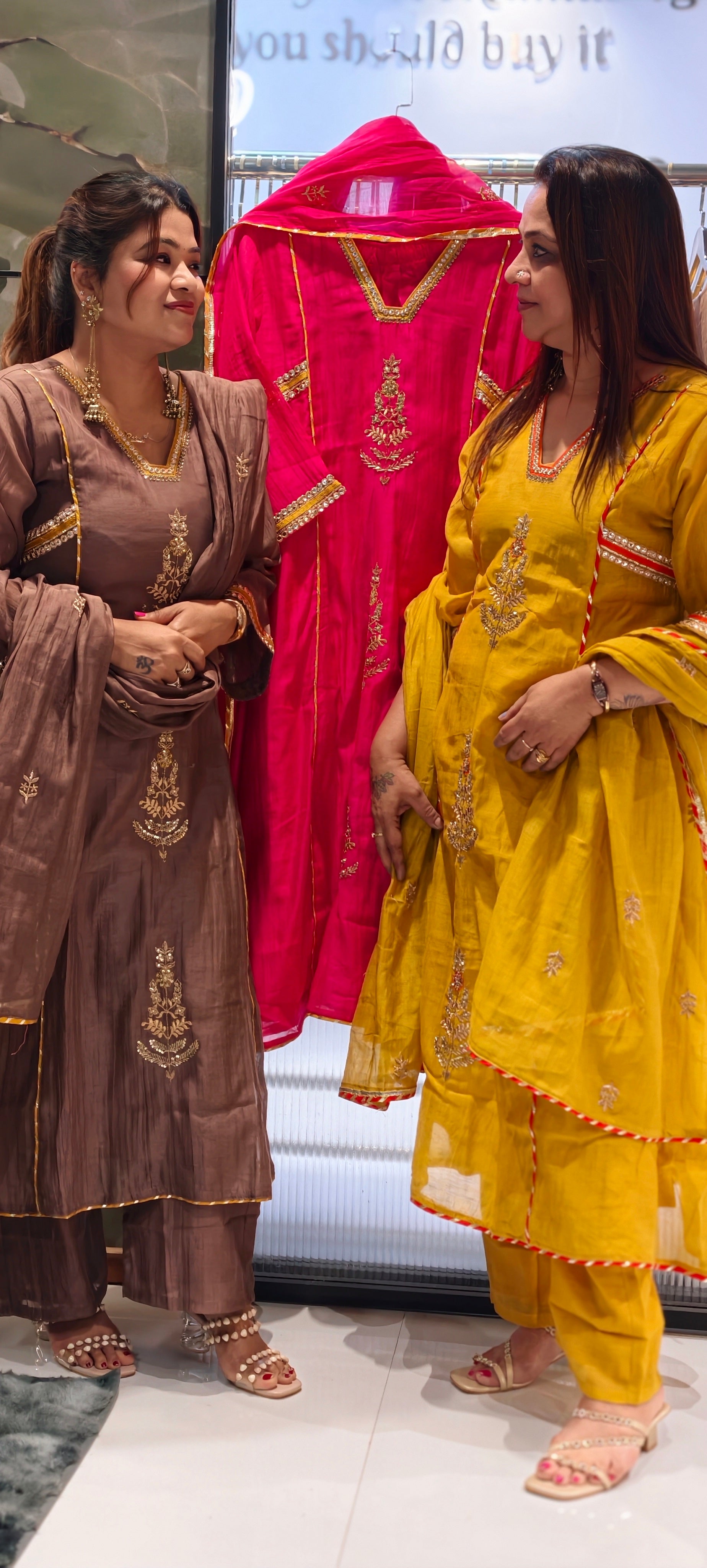 Beautiful Kundan Look Front Embroidery Highlighted A-Line Mul-Chanderi Full Suit Set With Dupatta- 15851