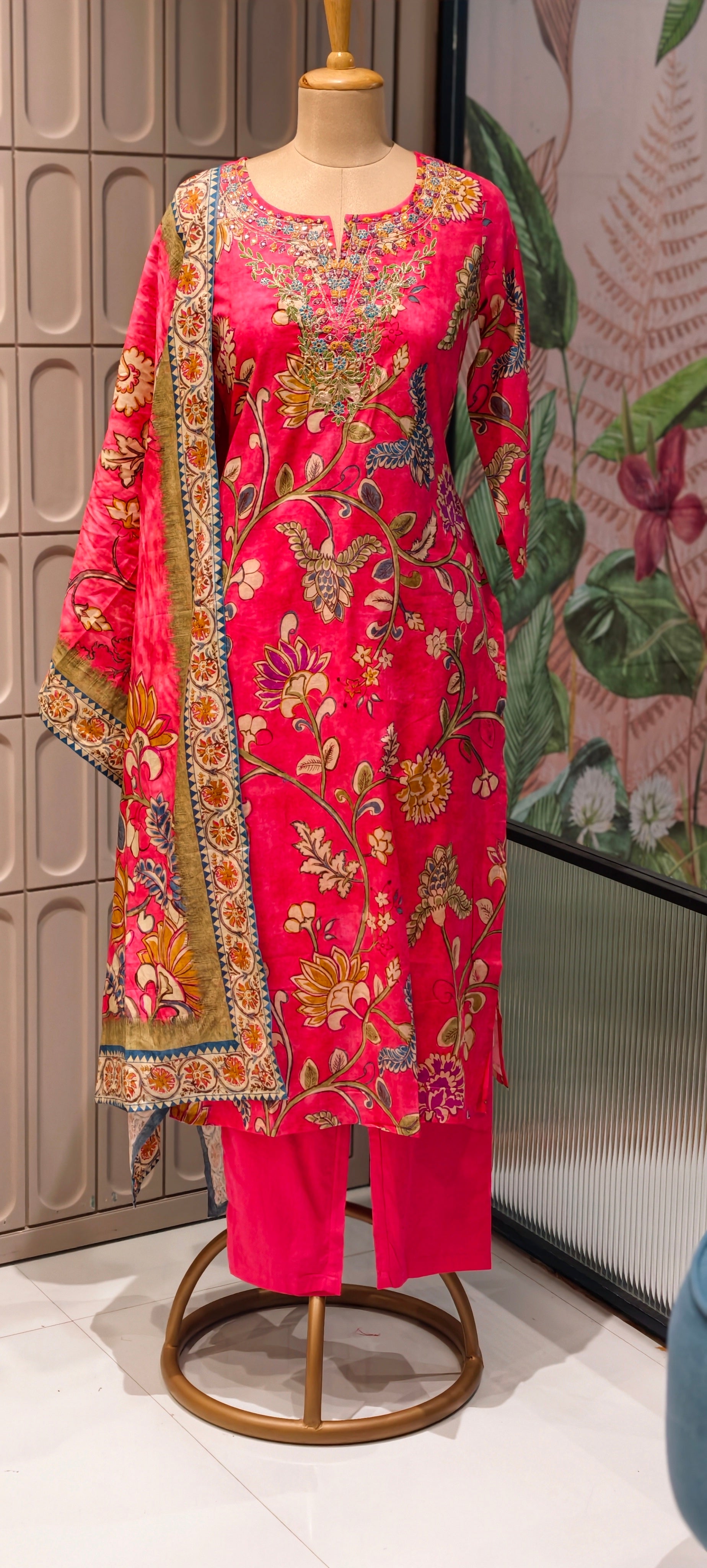 Elegant Floral Printed Butter Soft Cotton Kurta Set with Straight Pants & Printed Dupatta-13879,78