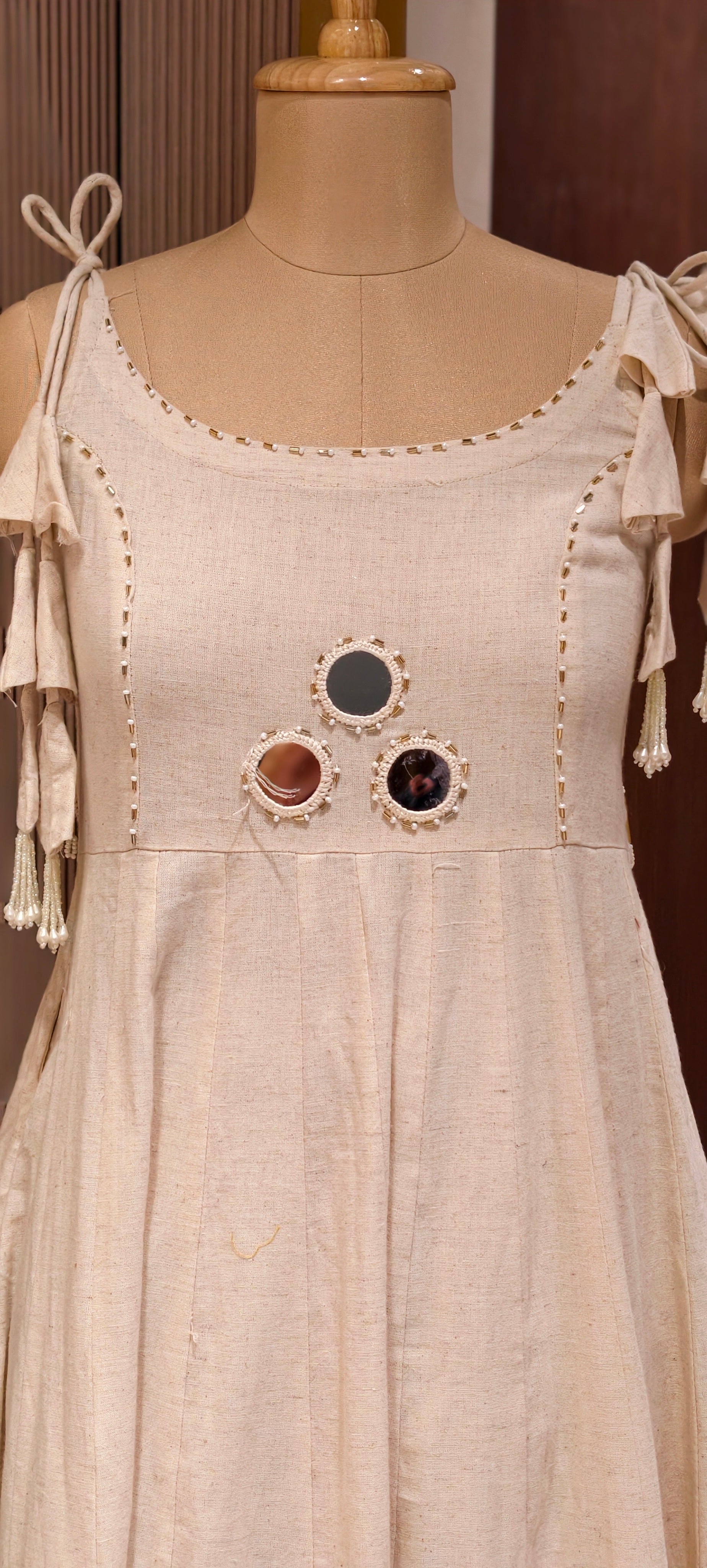 Elegant Handloom Cotton Noodle Strap Kurta Set with Mirror Detailing With Loose Pants-14185 RB170