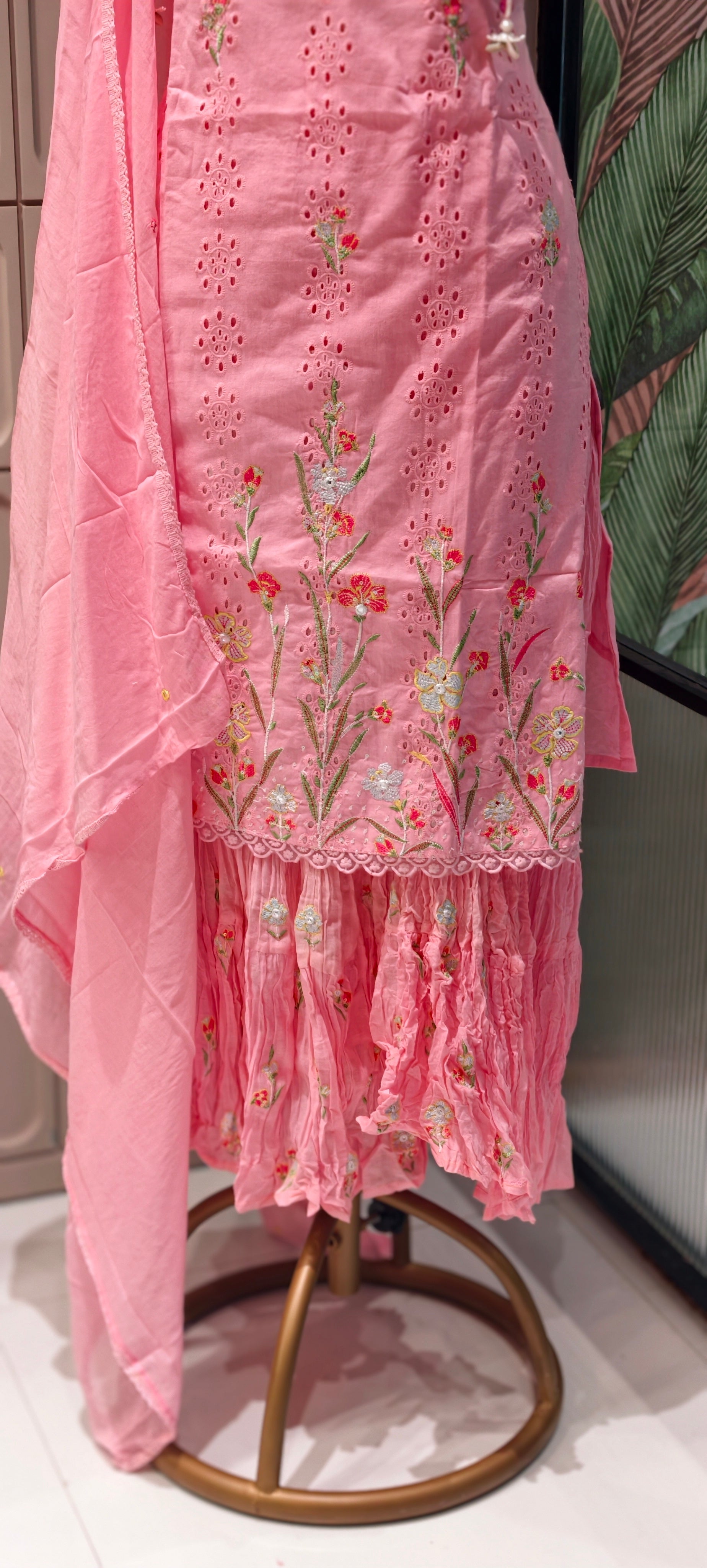 Elegant Sleeveless Noodle Strap Kurti with Skirt Set – Floral Embroidered Designer Suit 13959 RB14