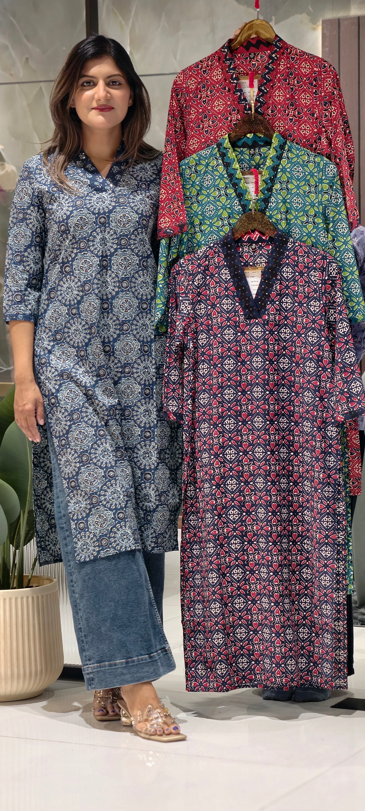 Soft Cotton Small Block Prints V-Neck Only Kurti-15875