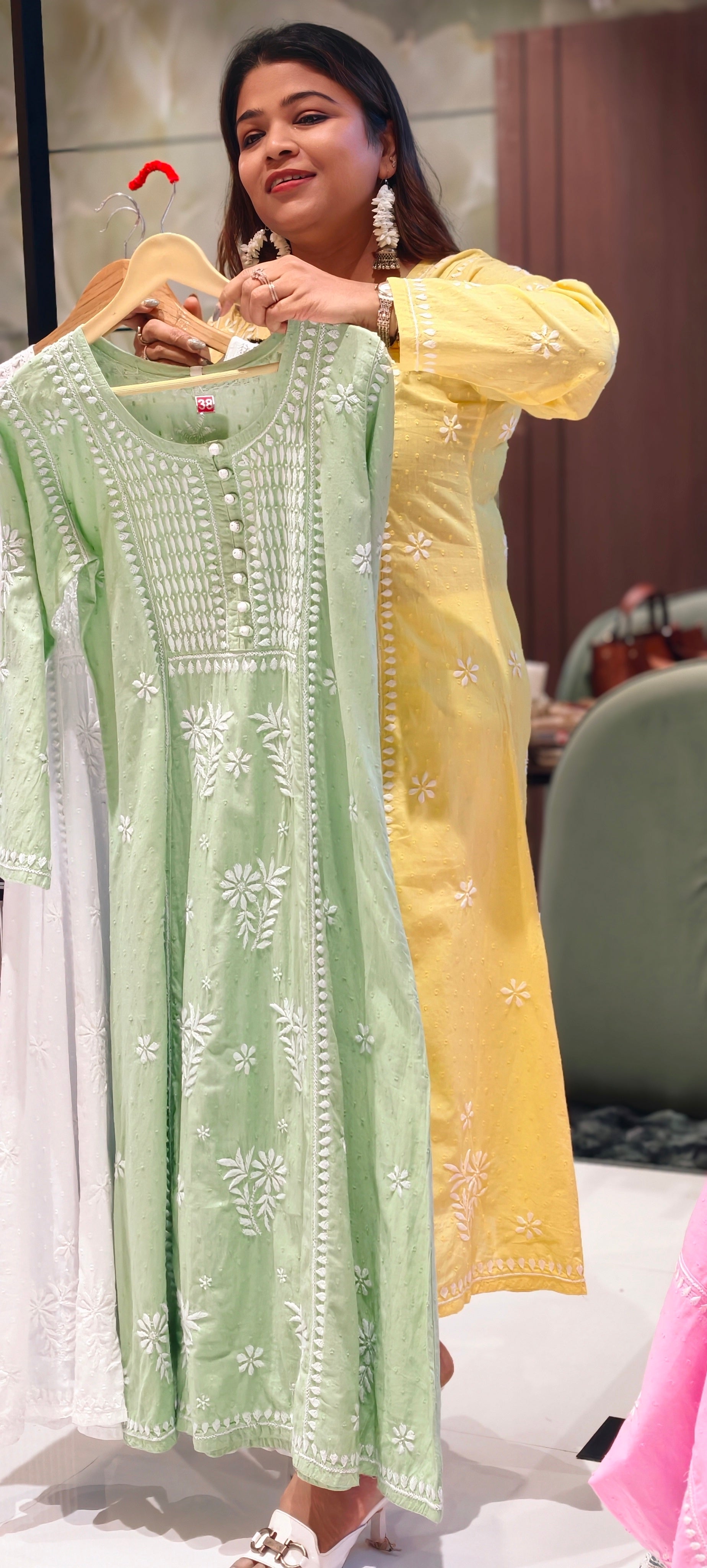 Beautiful Summer Shades Mul Cotton Chikankari Aline Kurti With Embroidered - 13950