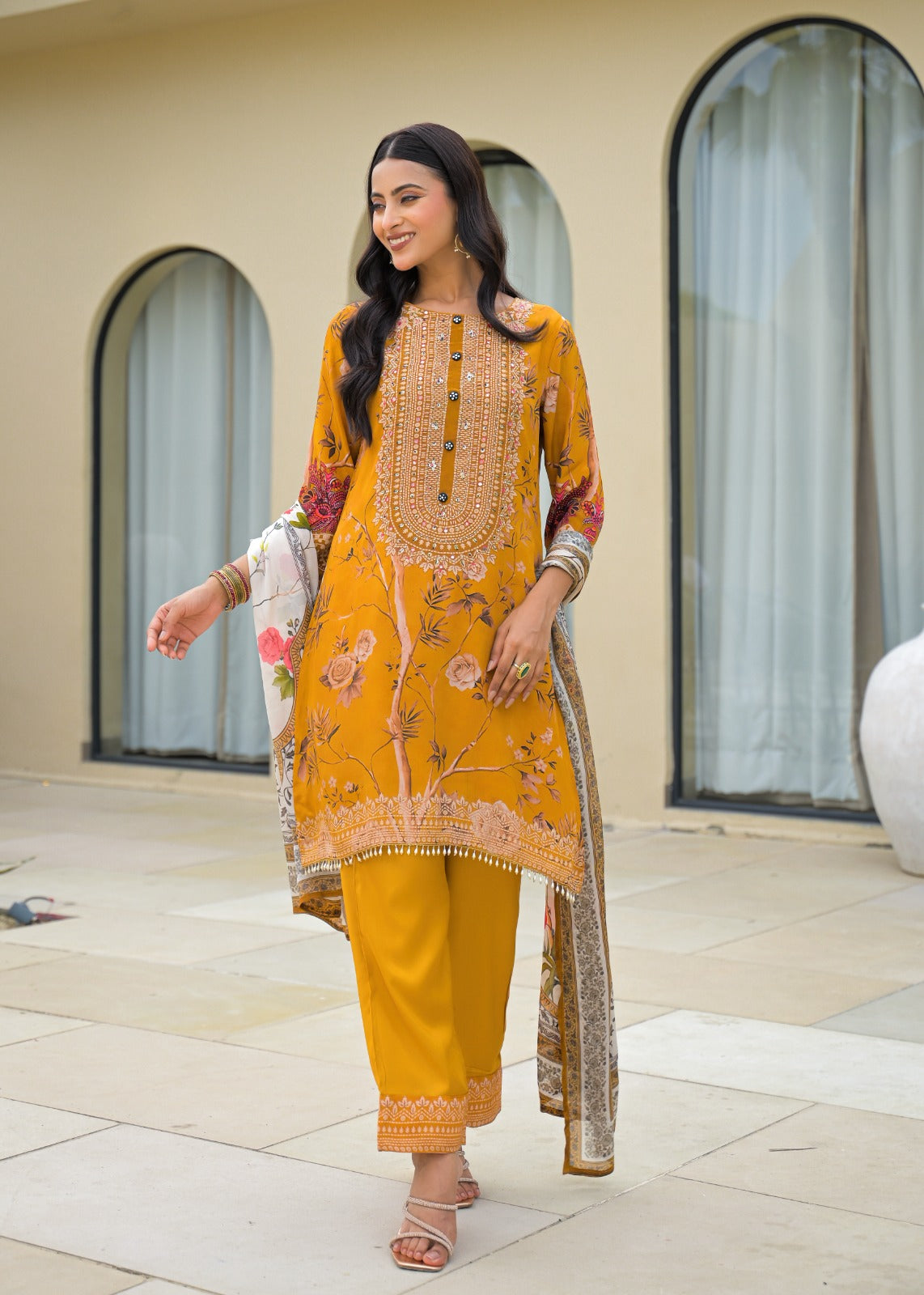 Beautiful Pure Crepe Printed Full suit Set-12218