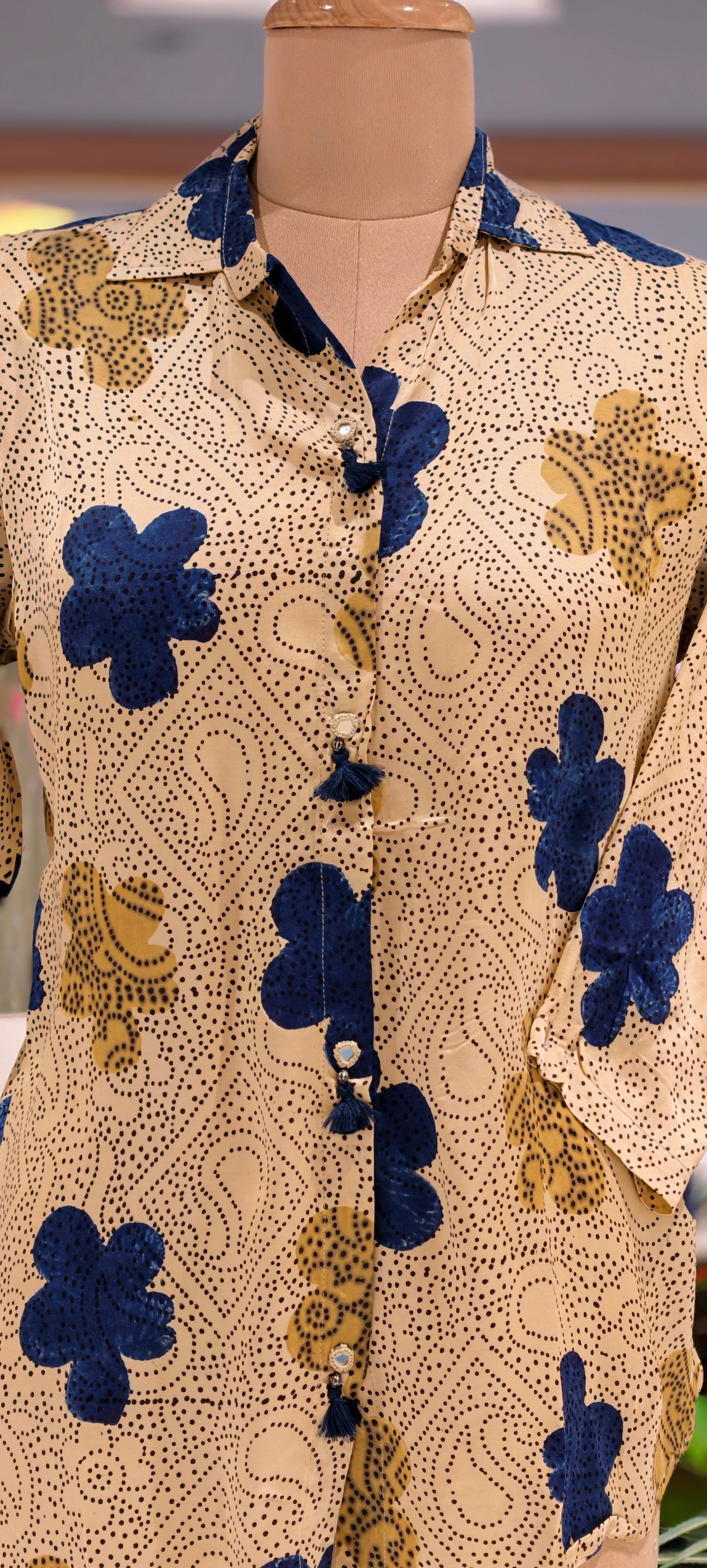 Modal Satin Silk Mango With Floral Butti Printed Shirt- 16605