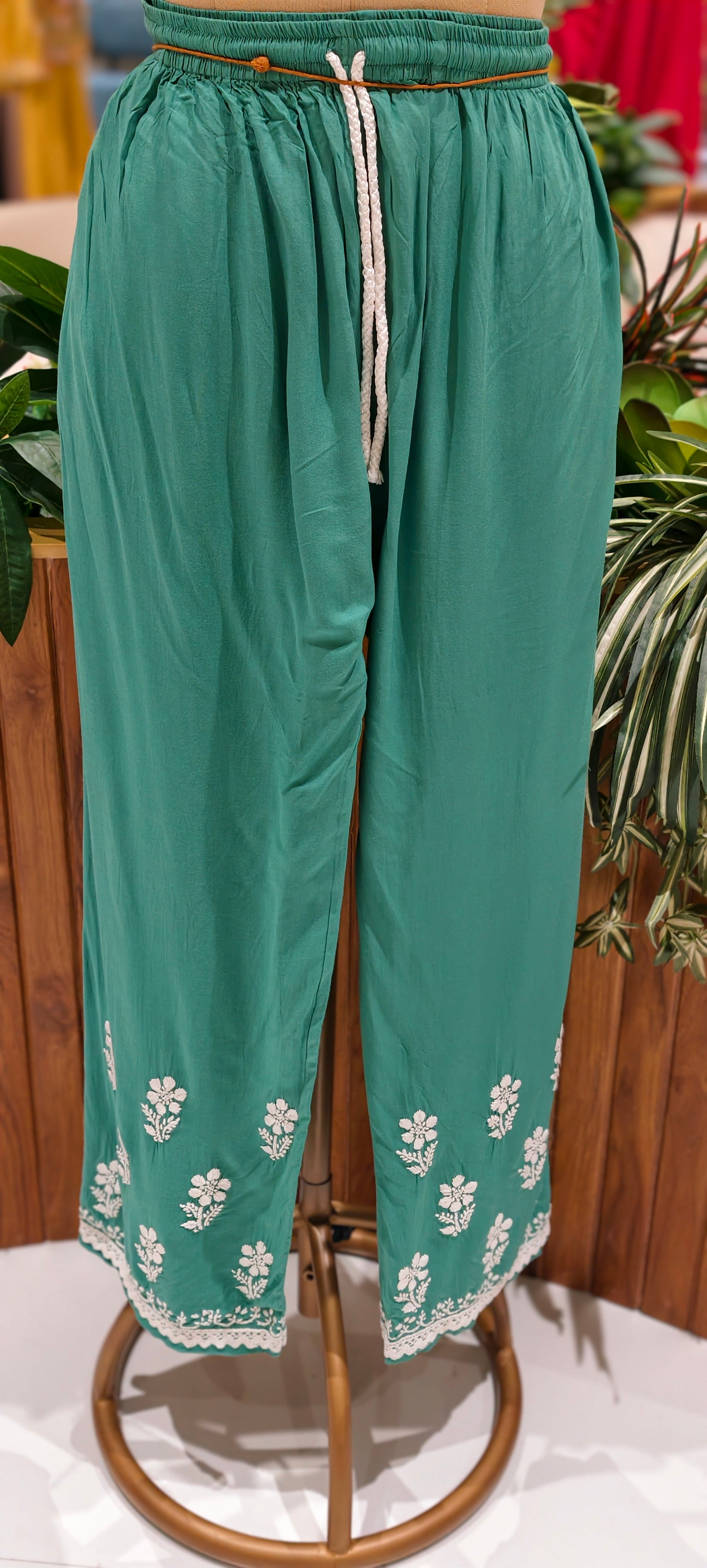 Beautiful Muslin Fabric without Lining Lucknowi style kurta pant set with Intricate White Thread Embroidery -13947