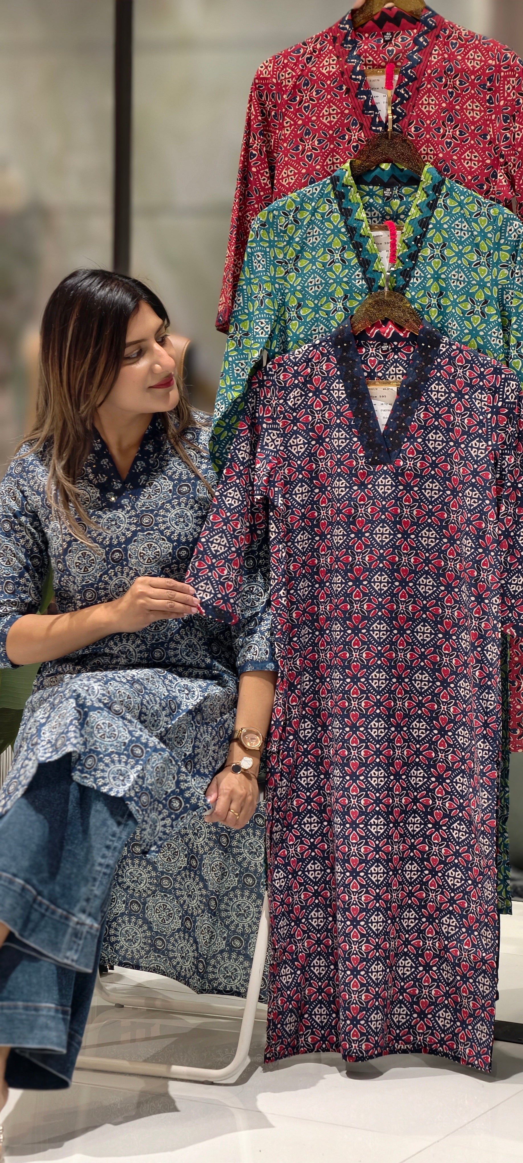 Soft Cotton Small Block Prints V-Neck Only Kurti-15875
