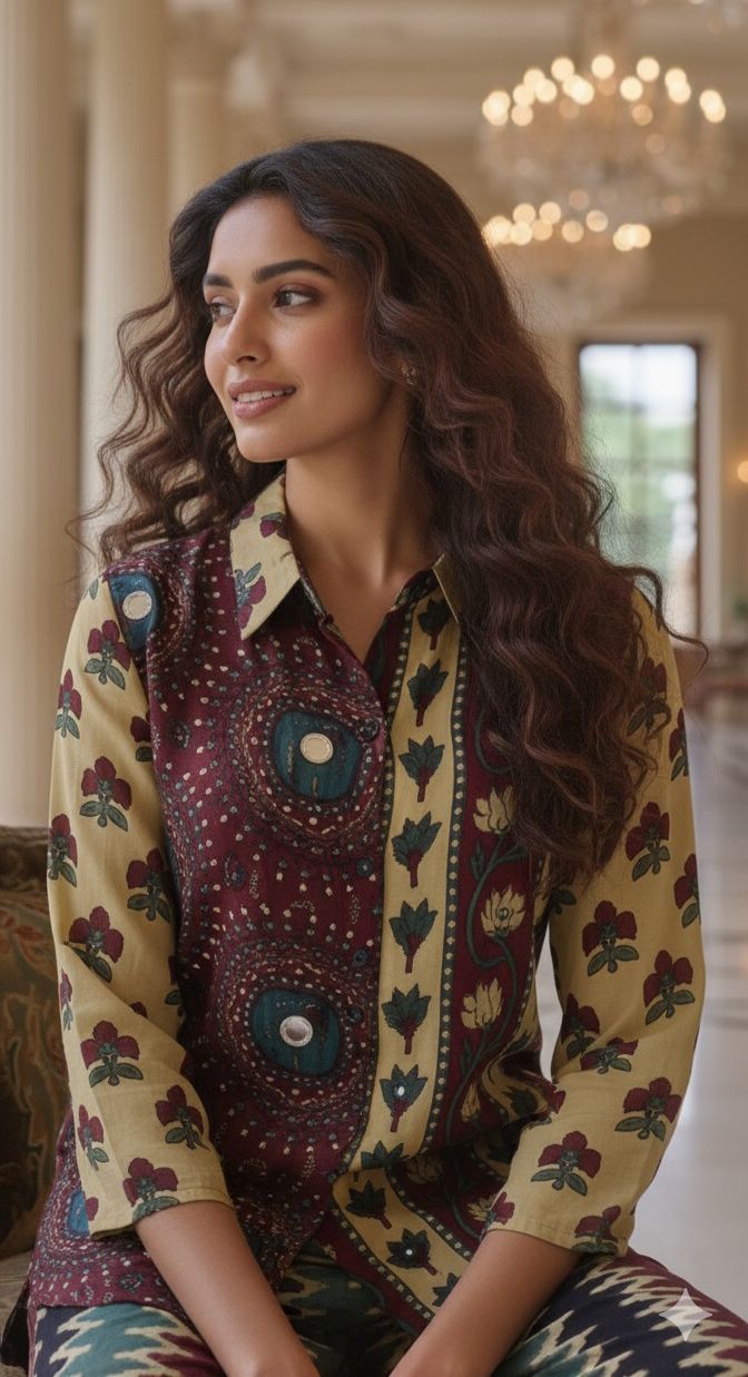 Pure Crepe Printed Mirror Work Cordset-12009