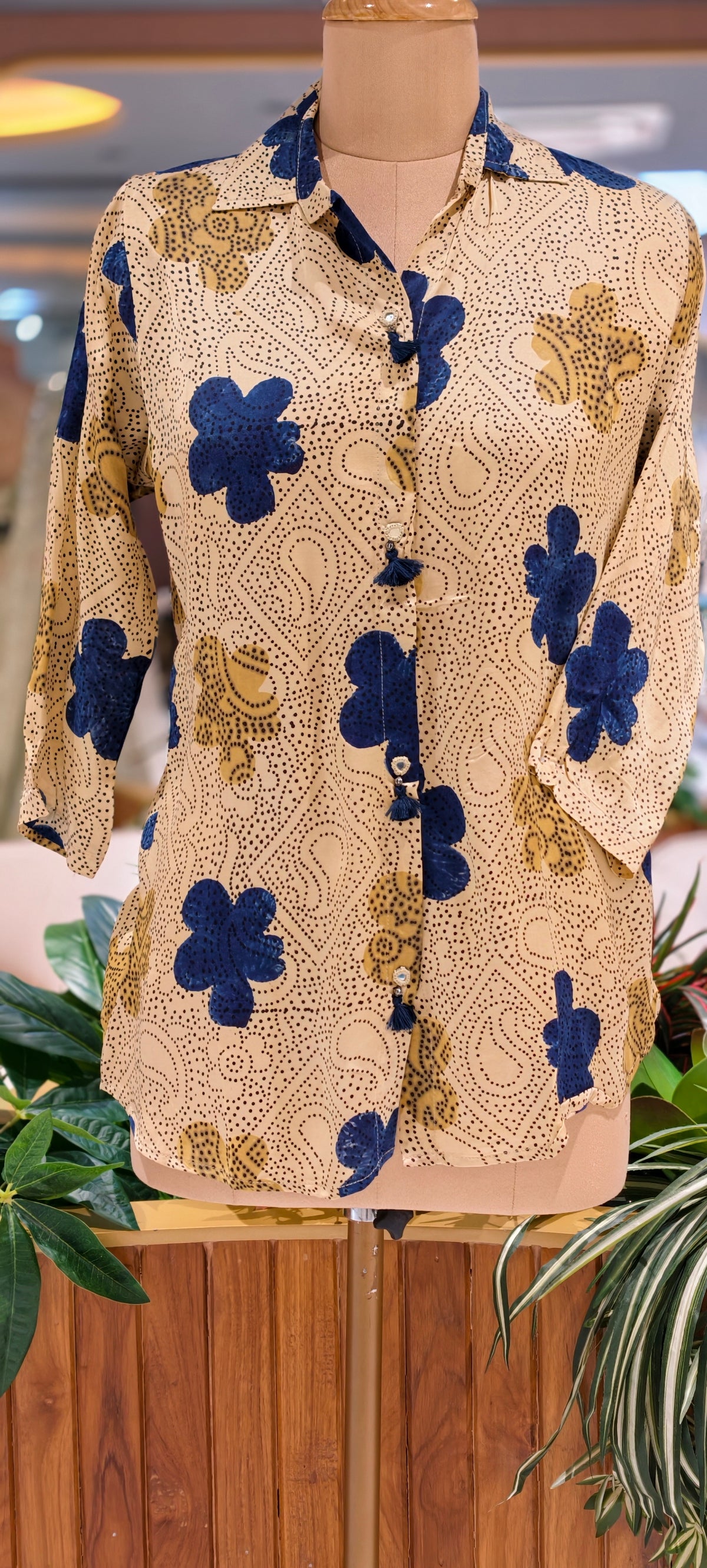 Modal Satin Silk Mango With Floral Butti Printed Shirt- 16605