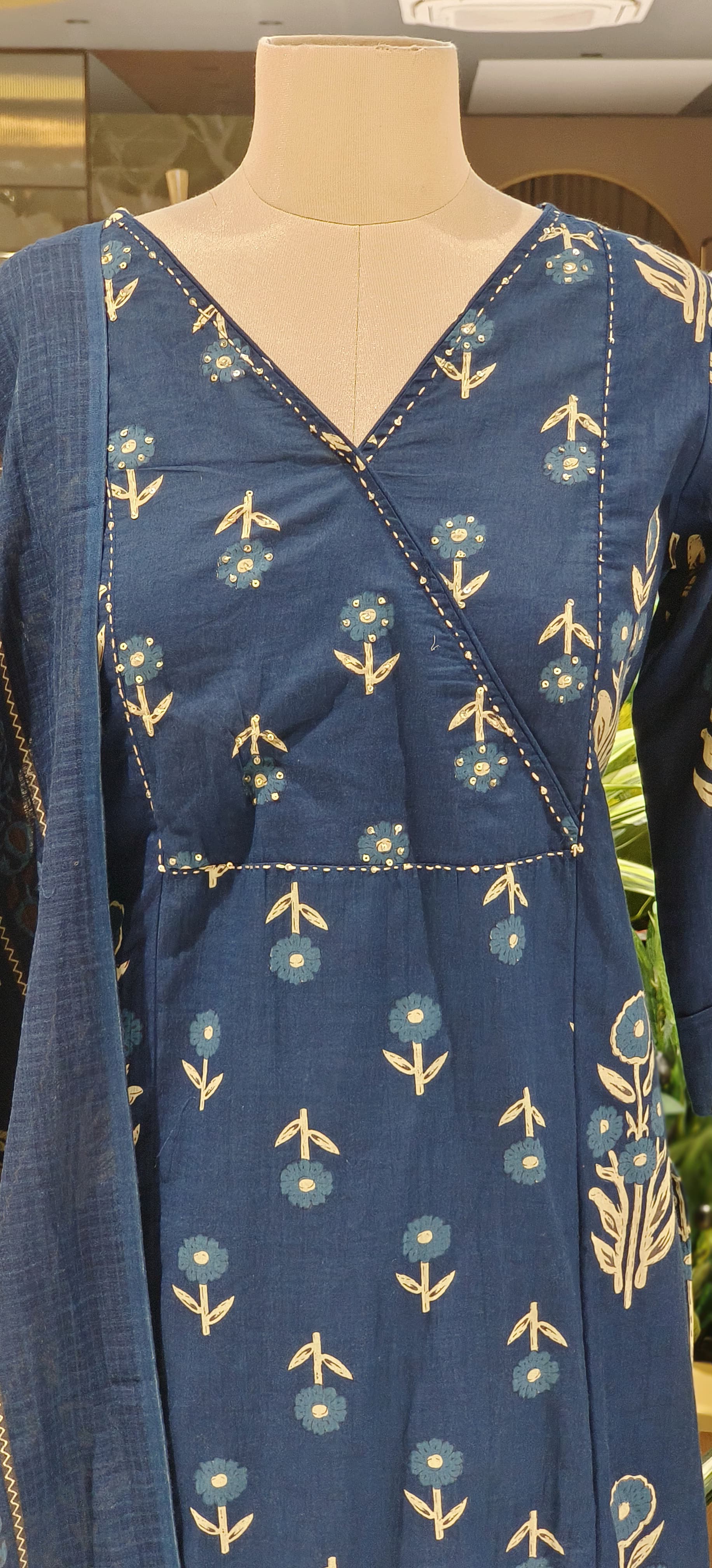 Classic Angrakha style Handcrafted Block Print Cotton Kurta Set for Elegant Everyday Wear