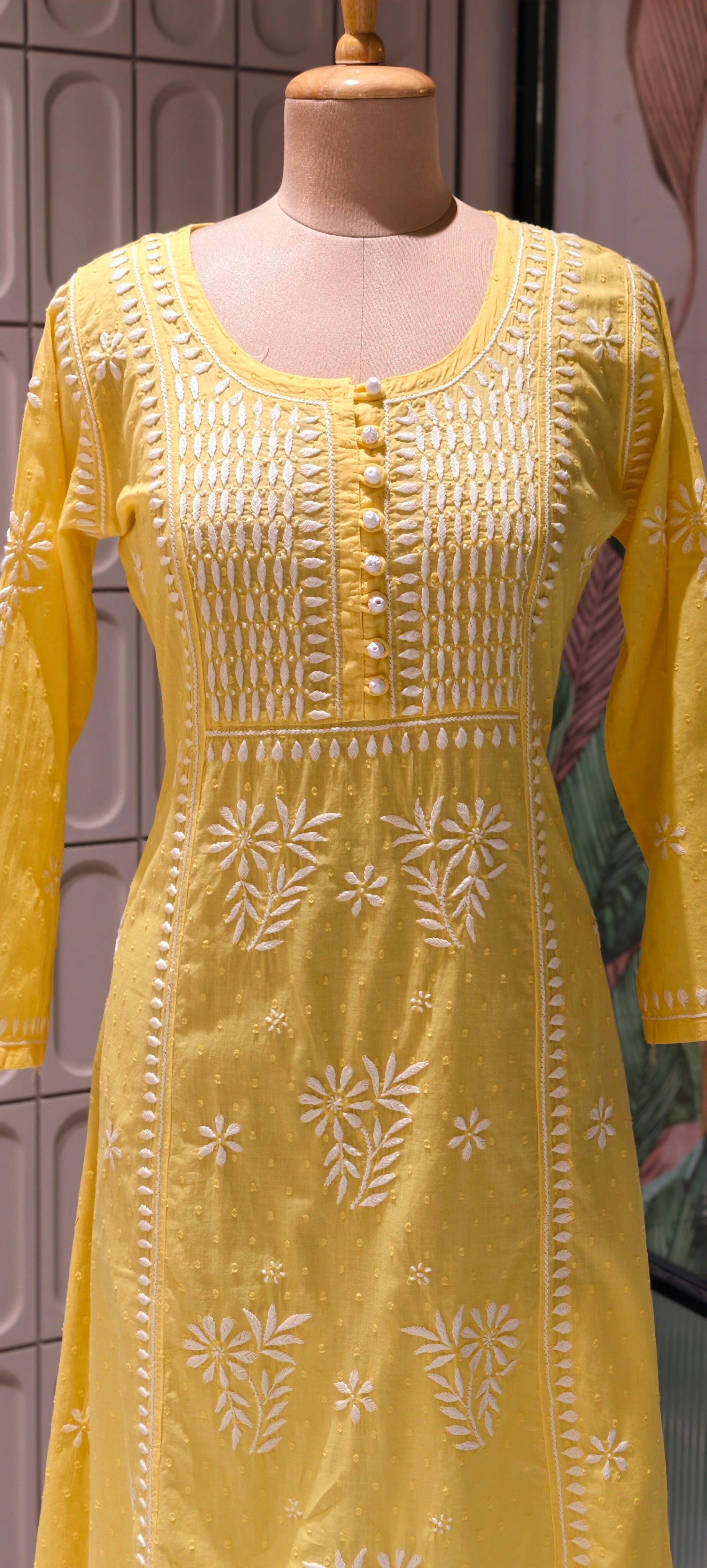 Beautiful Summer Shades Mul Cotton Chikankari Aline Kurti With Embroidered - 13950