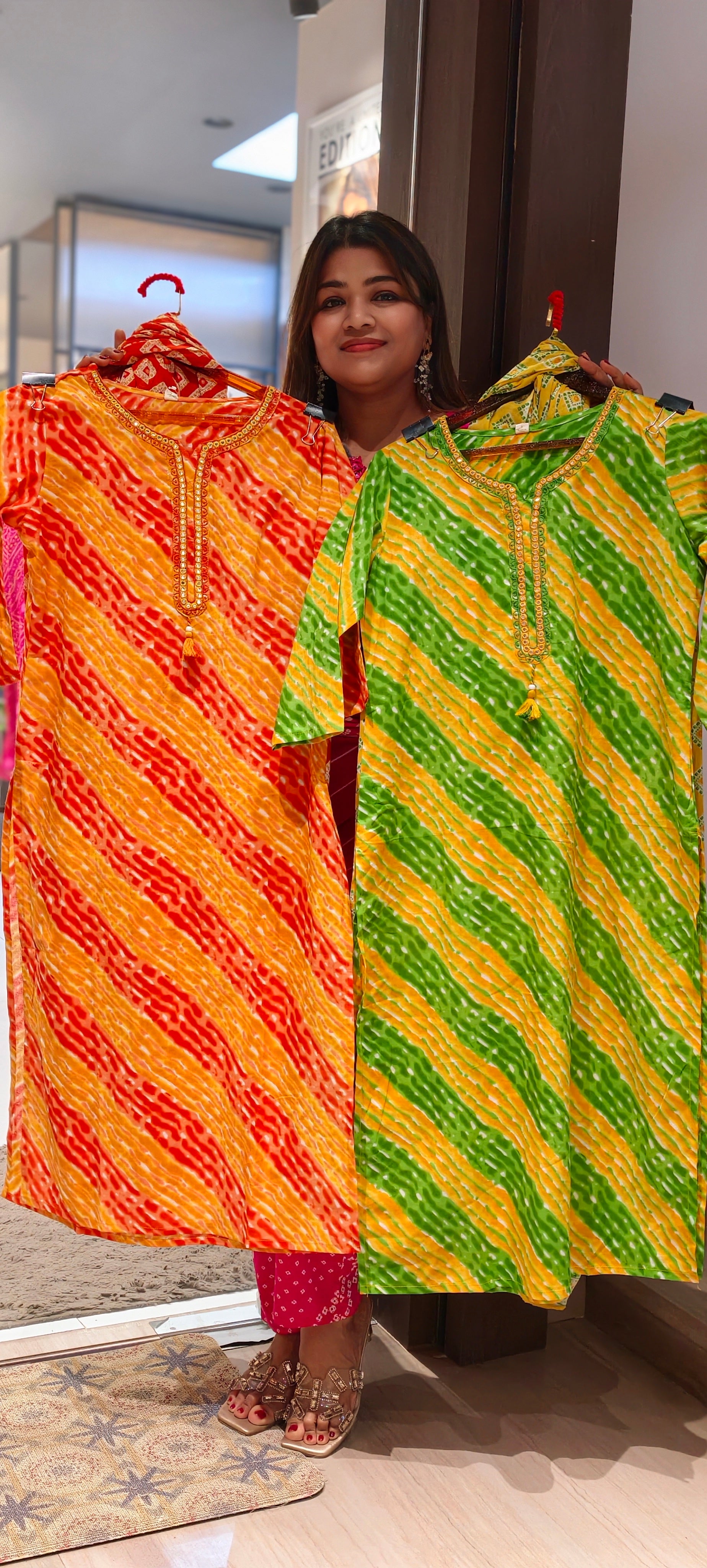 Premium Cotton Leheriya Bandhani Print Kurta Set with Matching Dupatta and Bottom-15474