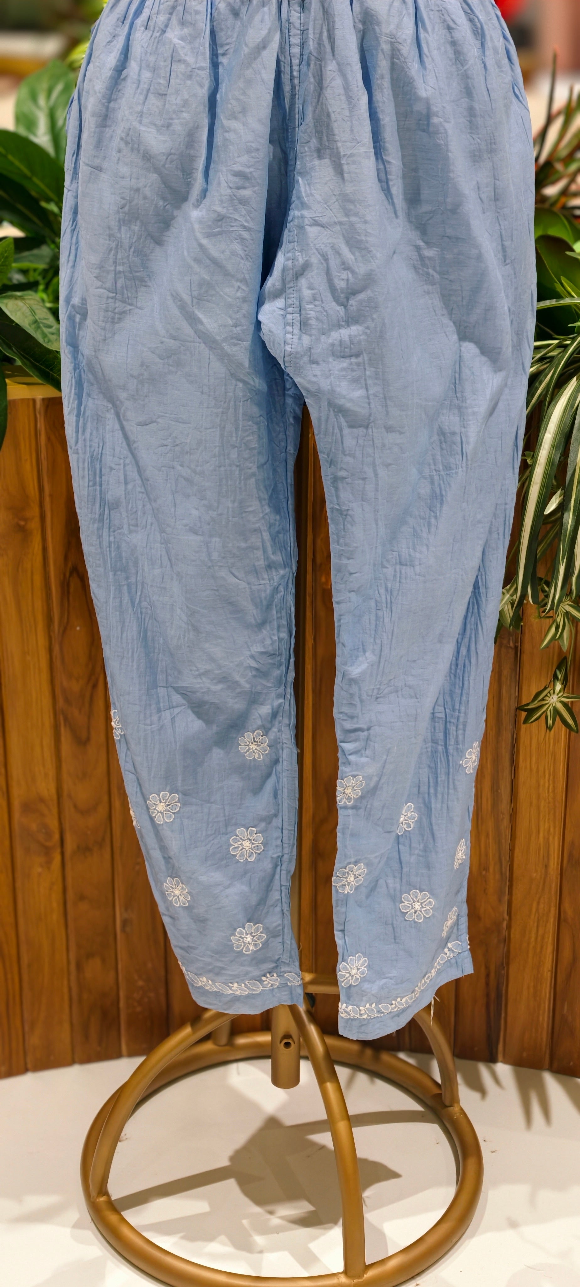 Mul Chanderi Lucknowi Style Embroidered Kurta Pant Set-13952