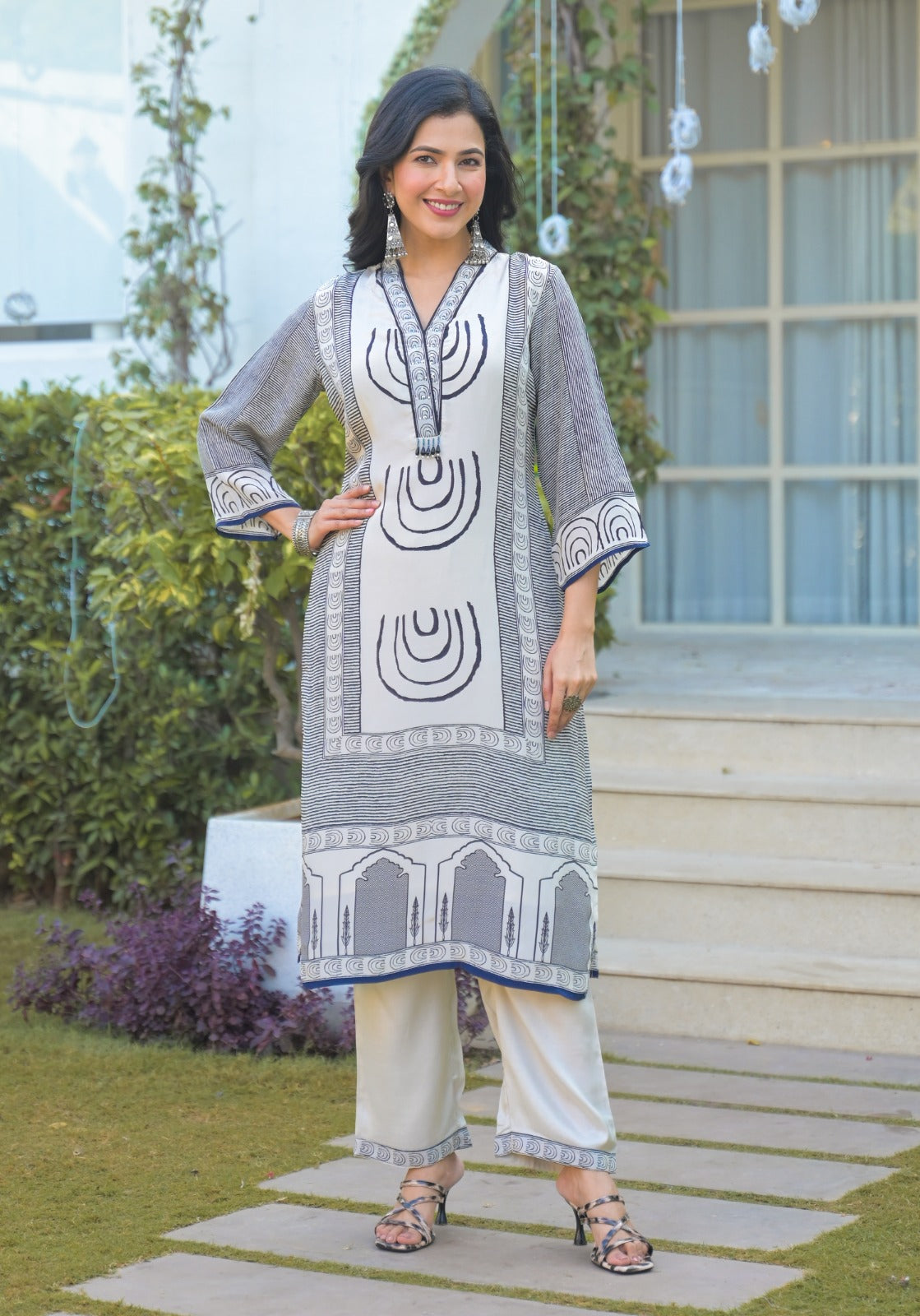 Pure Crepe Printed Cordset with printed Loose Bottom