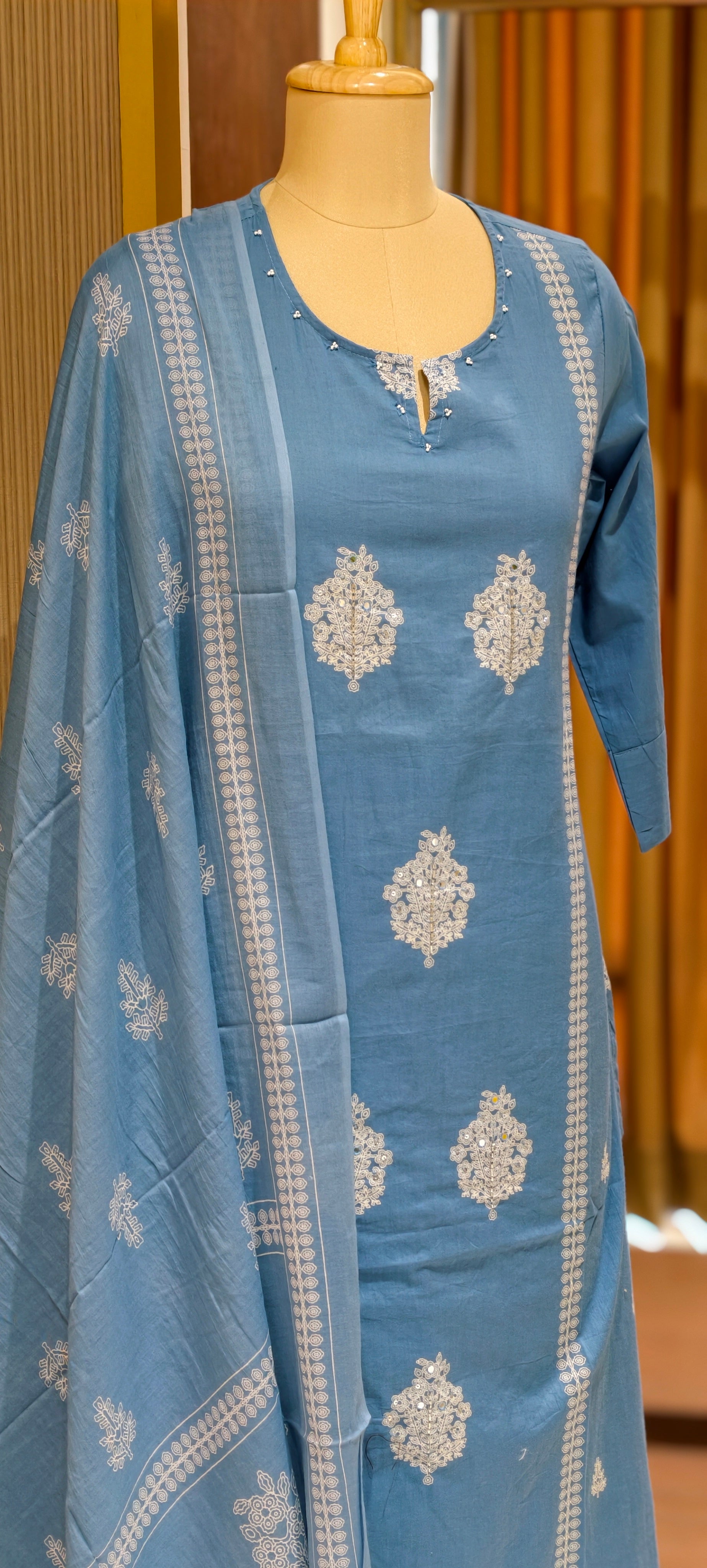 Elegant Cotton Full Suit Set with Embroidery Kurta with Bottom And Dupatta Lean Fit-14153 RB185
