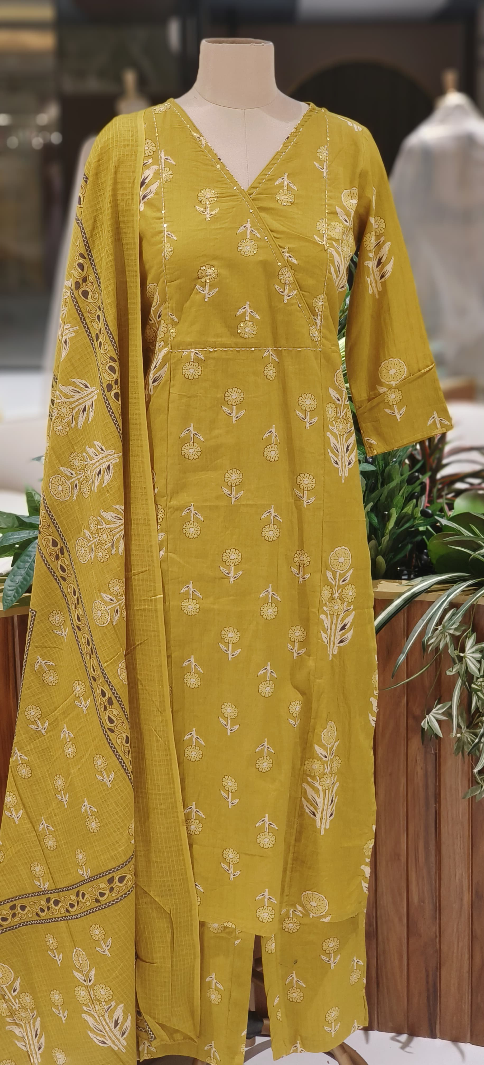 Classic Angrakha style Handcrafted Block Print Cotton Kurta Set for Elegant Everyday Wear