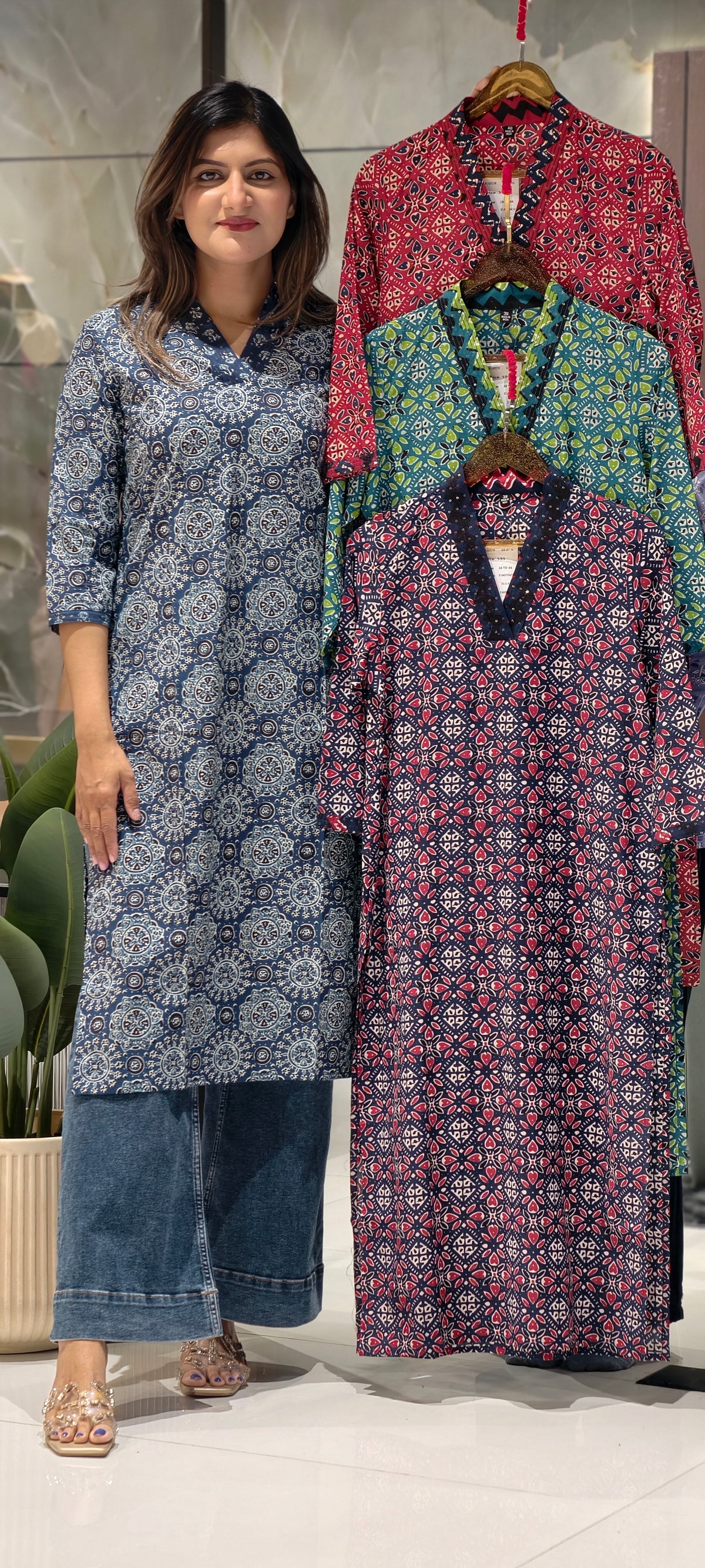 Soft Cotton Small Block Prints V-Neck Only Kurti-15875