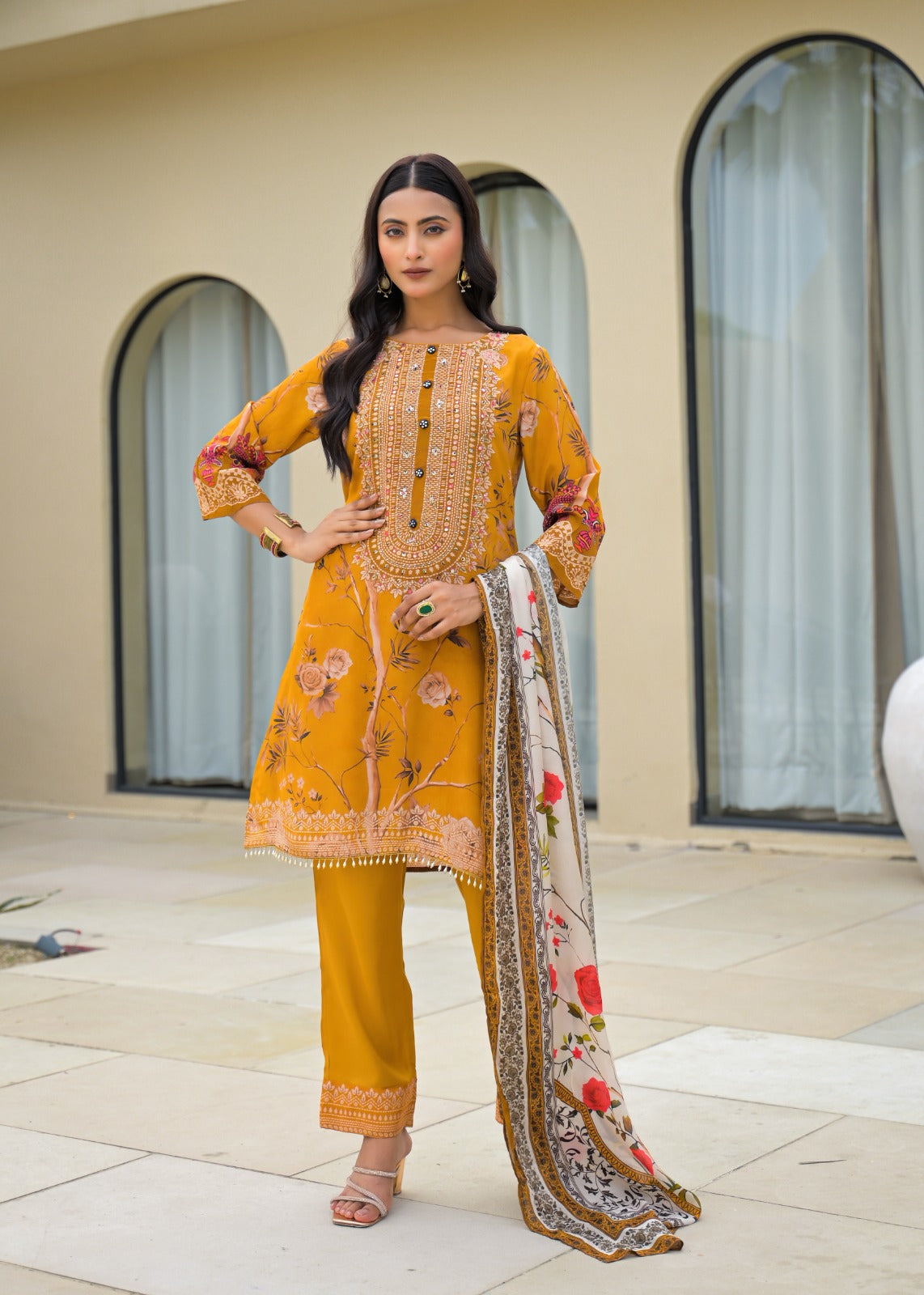 Beautiful Pure Crepe Printed Full suit Set-12218