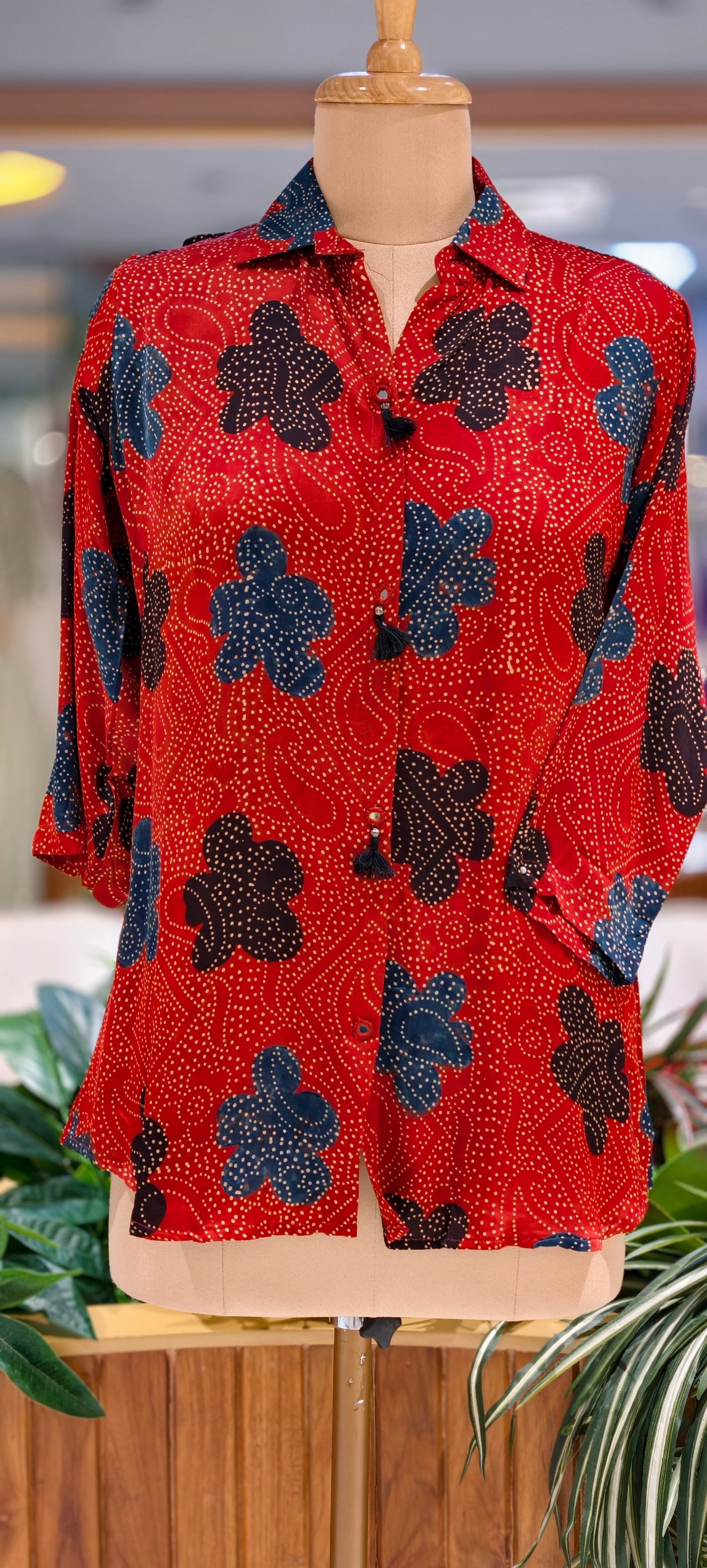 Modal Satin Silk Mango With Floral Butti Printed Shirt- 16605