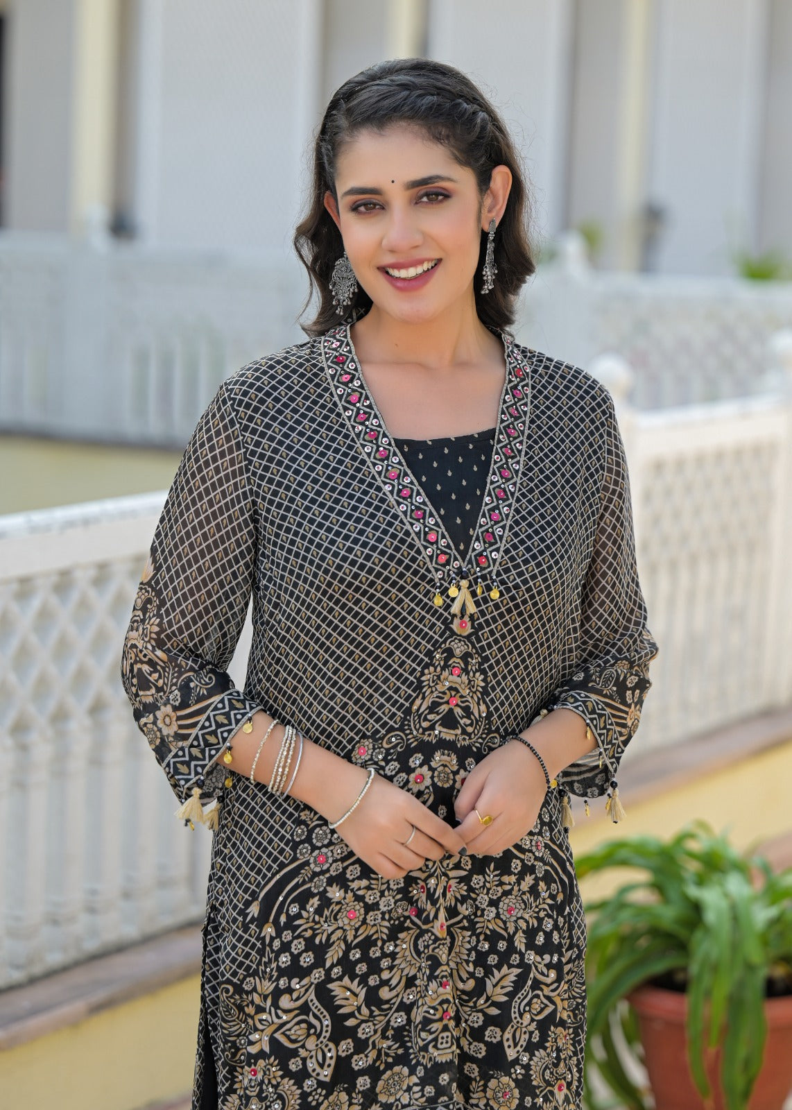 Printed Designer Georgette Fabric Cordset with Buster-12225