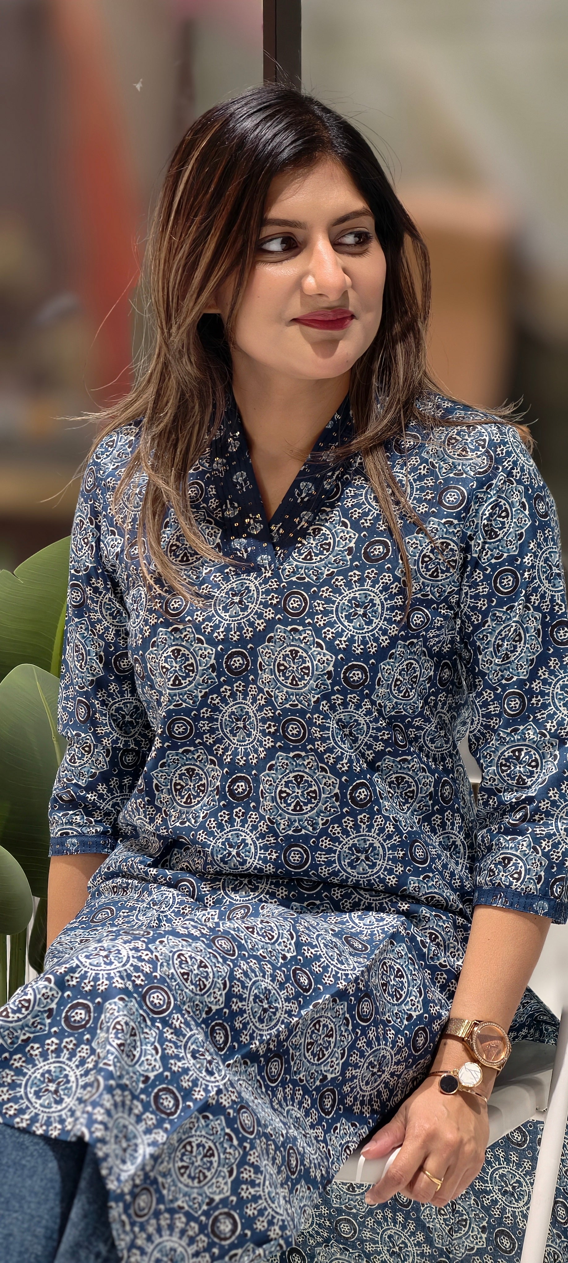 Soft Cotton Small Block Prints V-Neck Only Kurti-15875