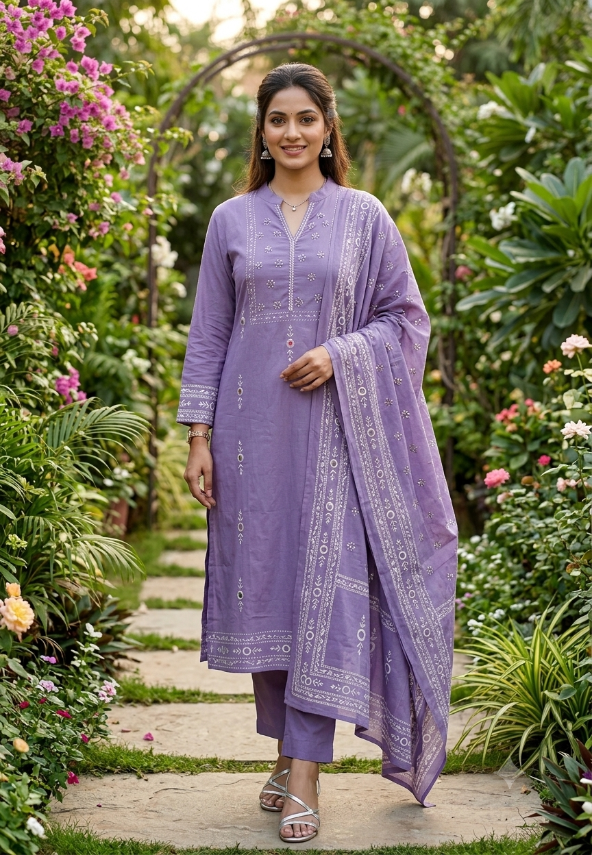 Bandhej Elegance Minor Intricate Embroidery Work Soft Cotton Straight Full Suit Set With Dupatta- 16520 Slightly Lean Fit