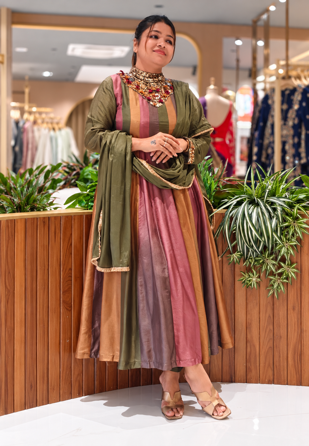 Heavy Sequin Thread Tassels Detailing Neckline Multicolor Panels Premium Silk Anar Pre Order Booking