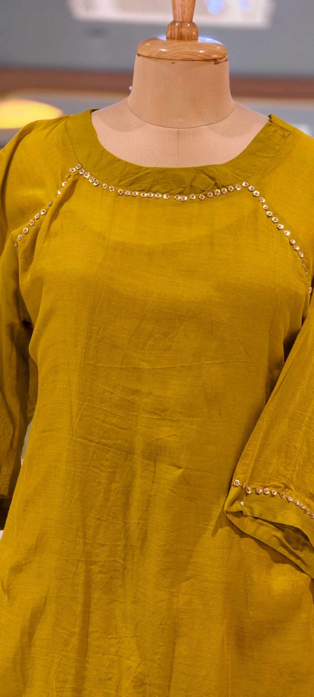 Pure mulchanderi Solid Shade Aline Embroidered on Neck Full Suit Set- 16881