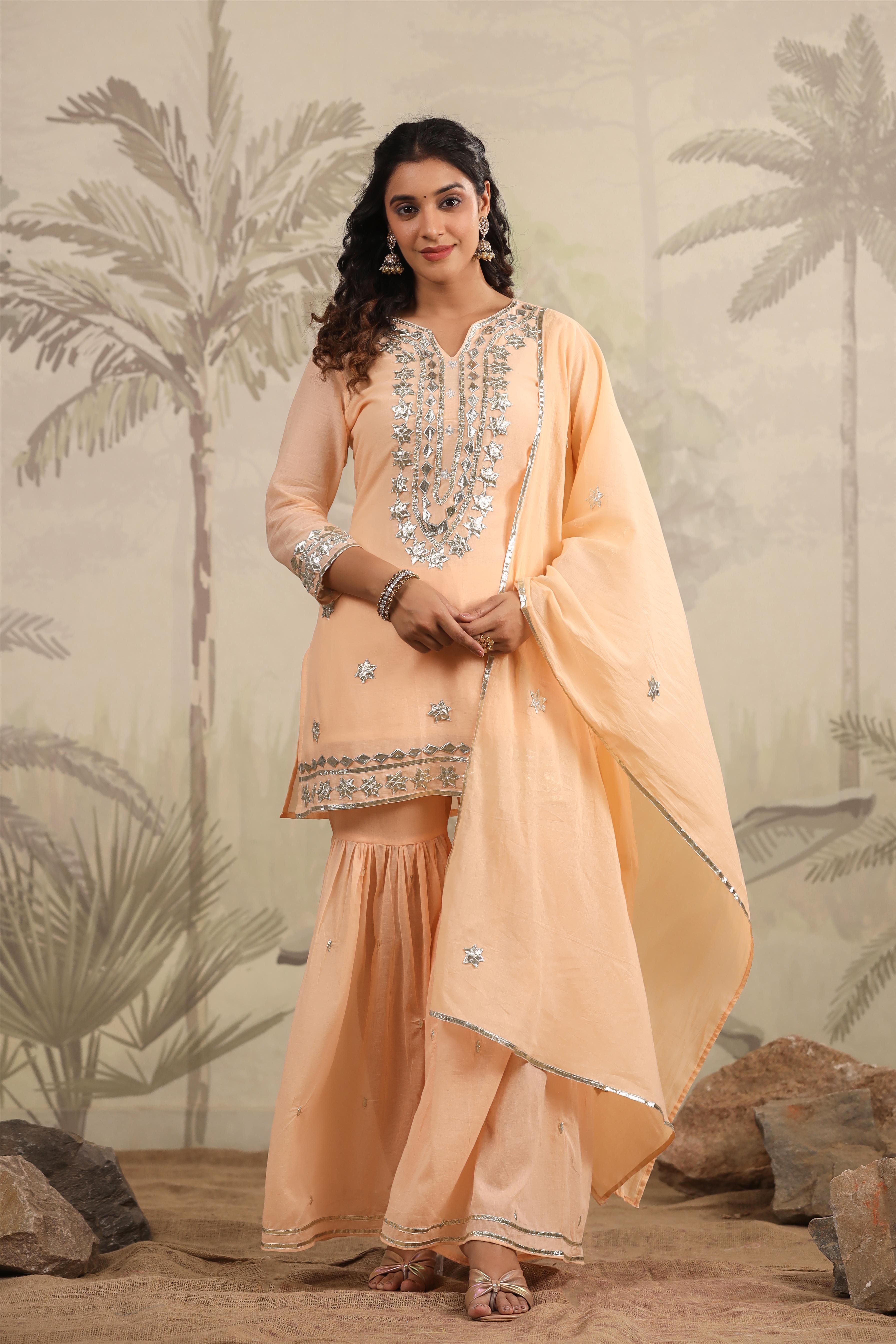 Gotta Work Mulmul Cotton Full suit  Sharara Set with Dupatta-06099-100