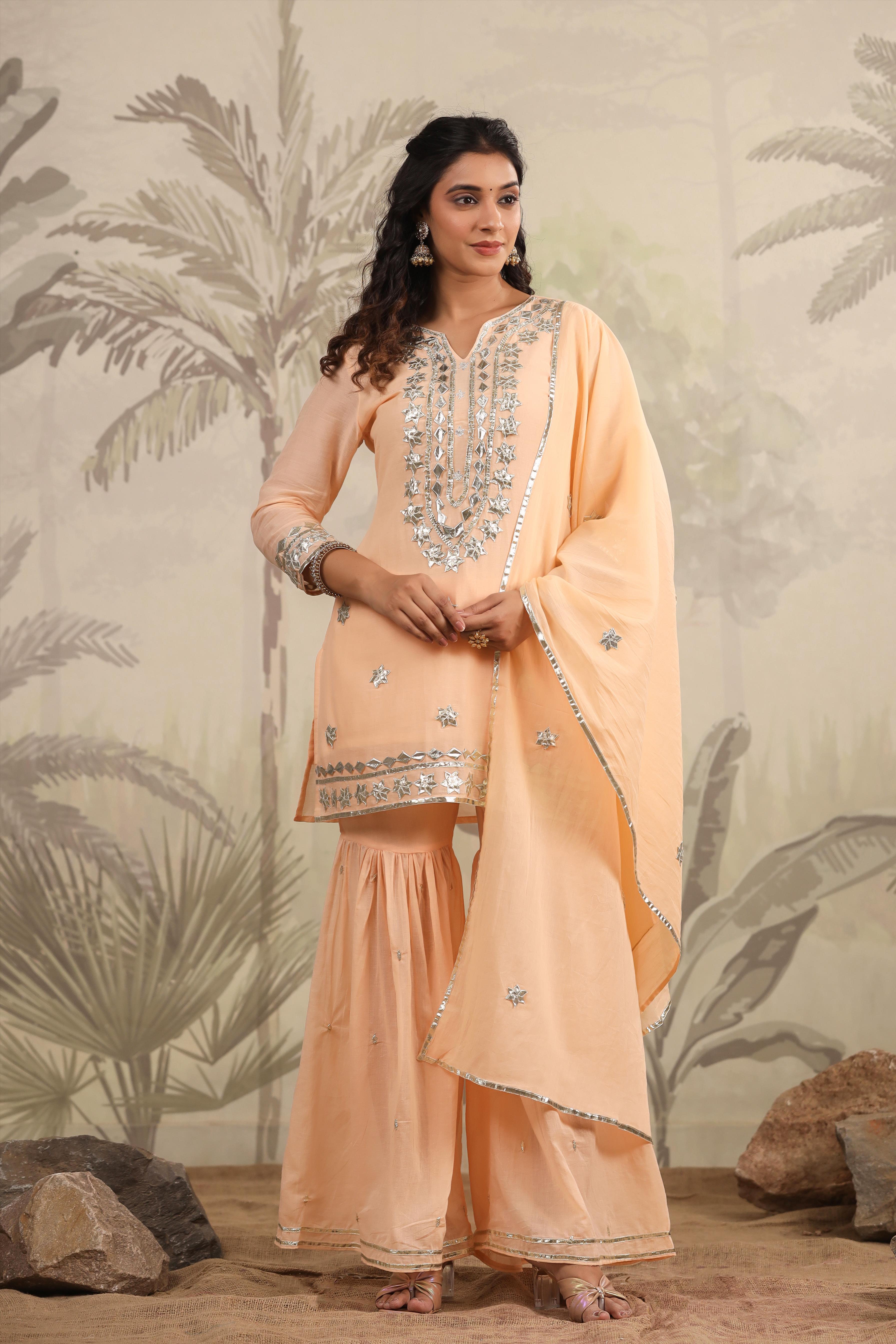 Gotta Work Mulmul Cotton Full suit  Sharara Set with Dupatta-06099-100