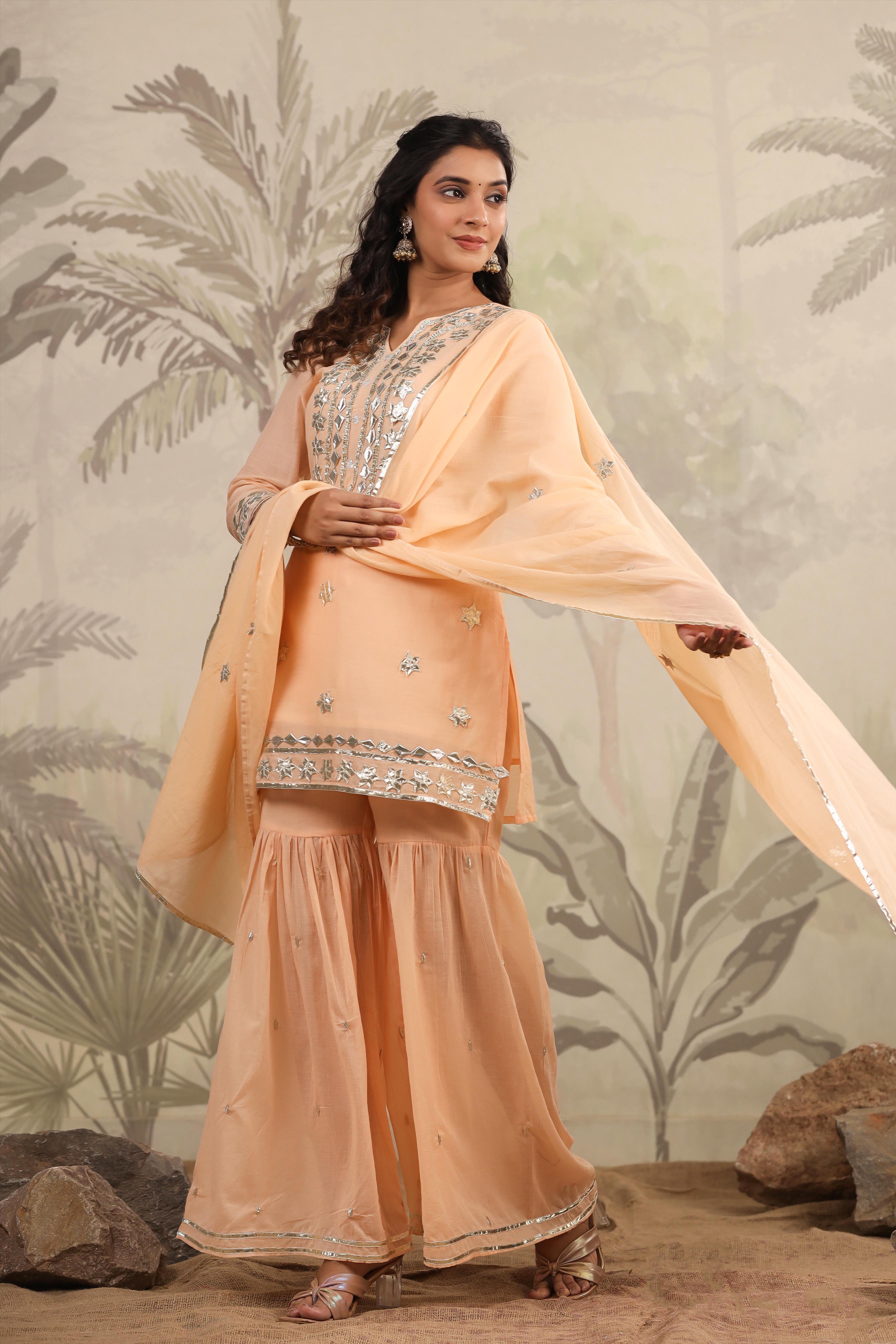 Gotta Work Mulmul Cotton Full suit  Sharara Set with Dupatta-06099-100