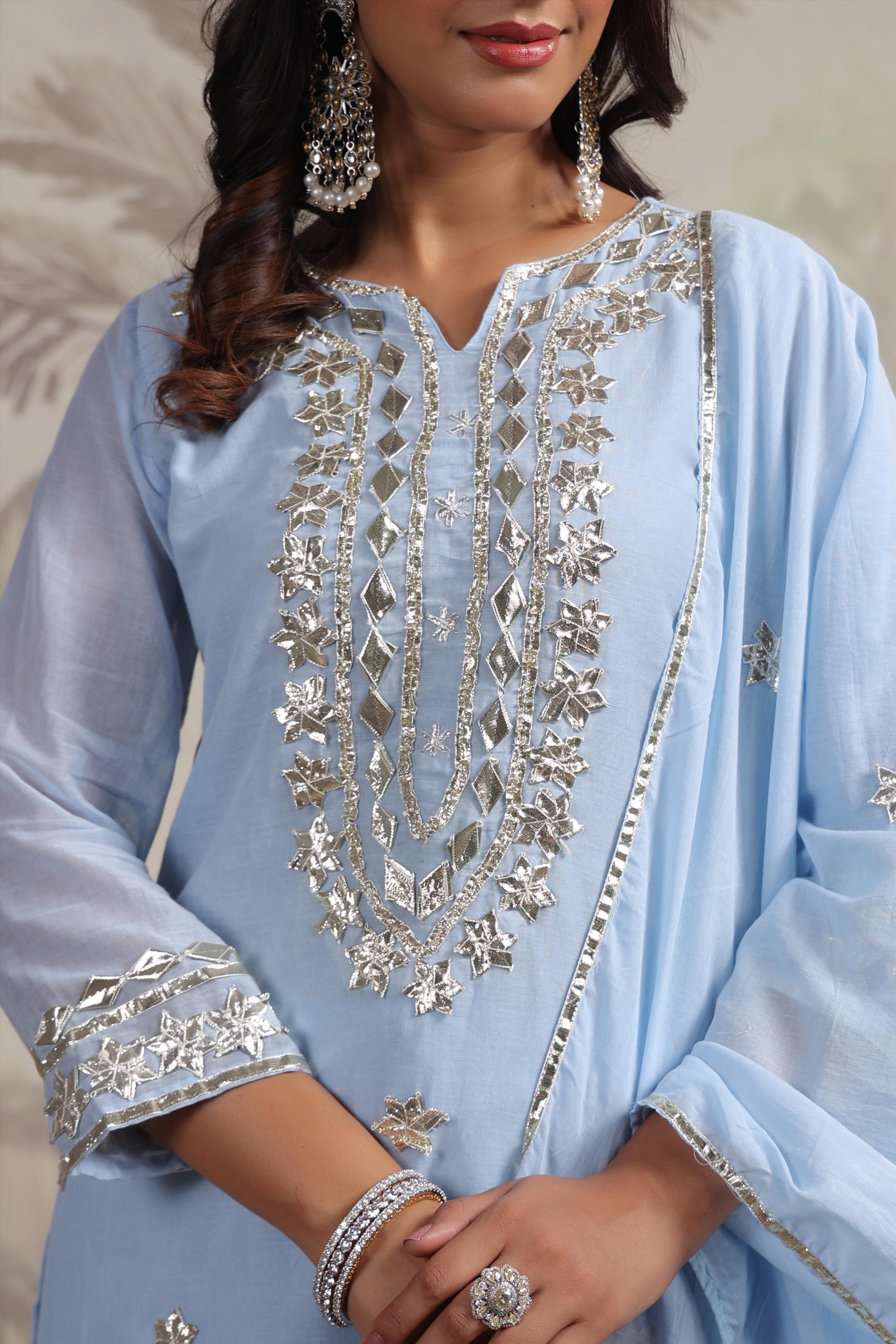 Gotta Work Mulmul Cotton Full suit  Sharara Set with Dupatta-06099-100