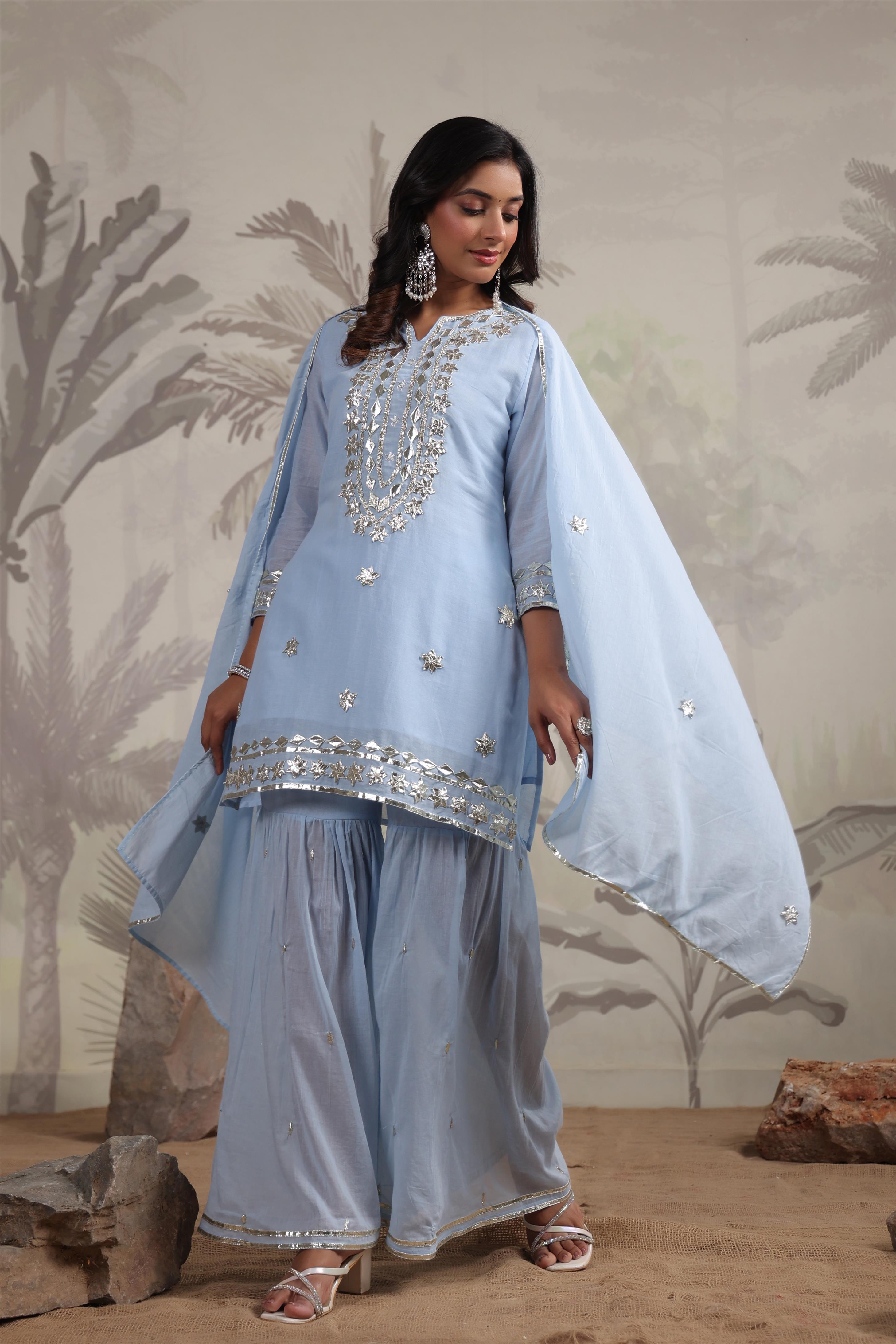 Gotta Work Mulmul Cotton Full suit  Sharara Set with Dupatta-06099-100