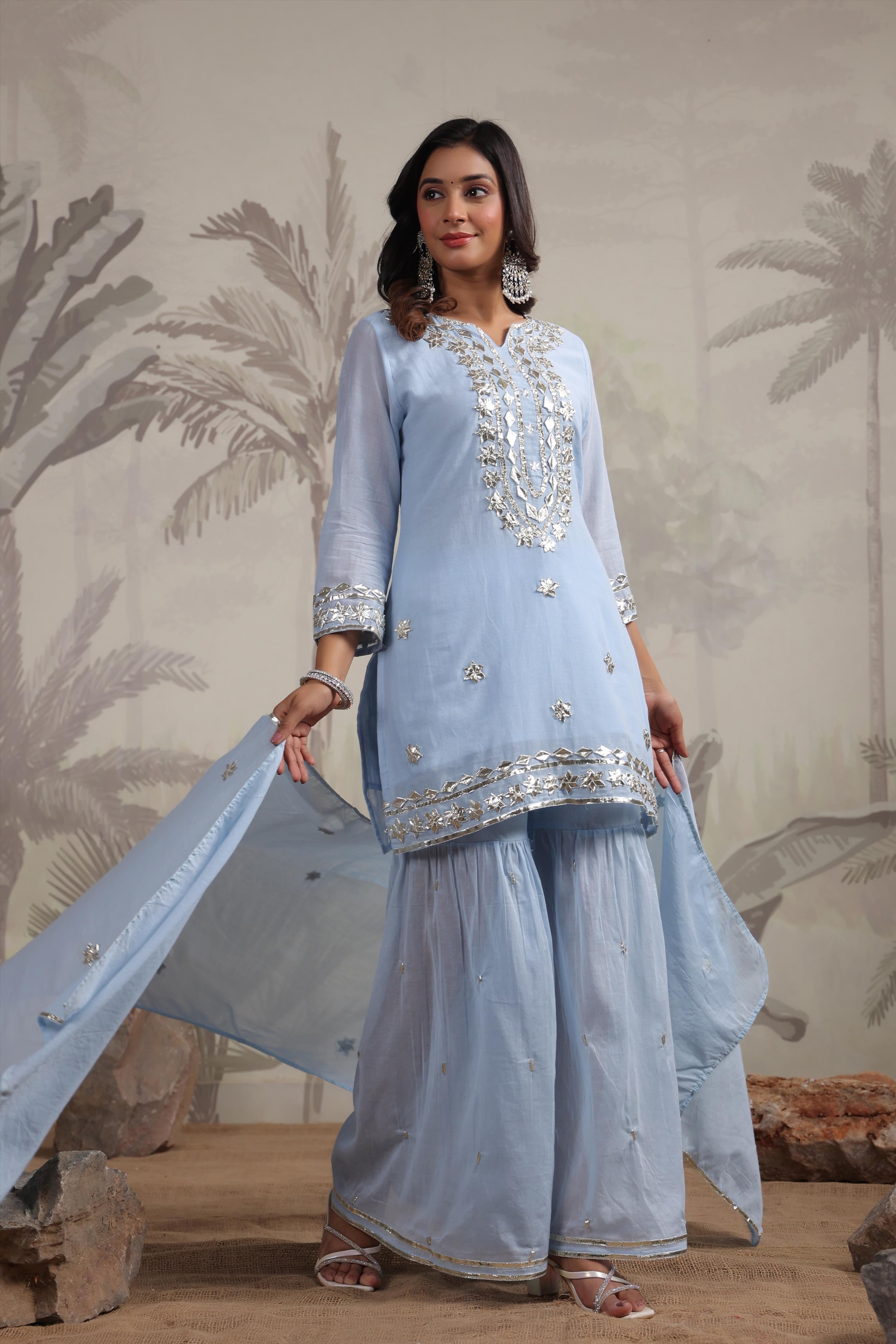 Gotta Work Mulmul Cotton Full suit  Sharara Set with Dupatta-06099-100