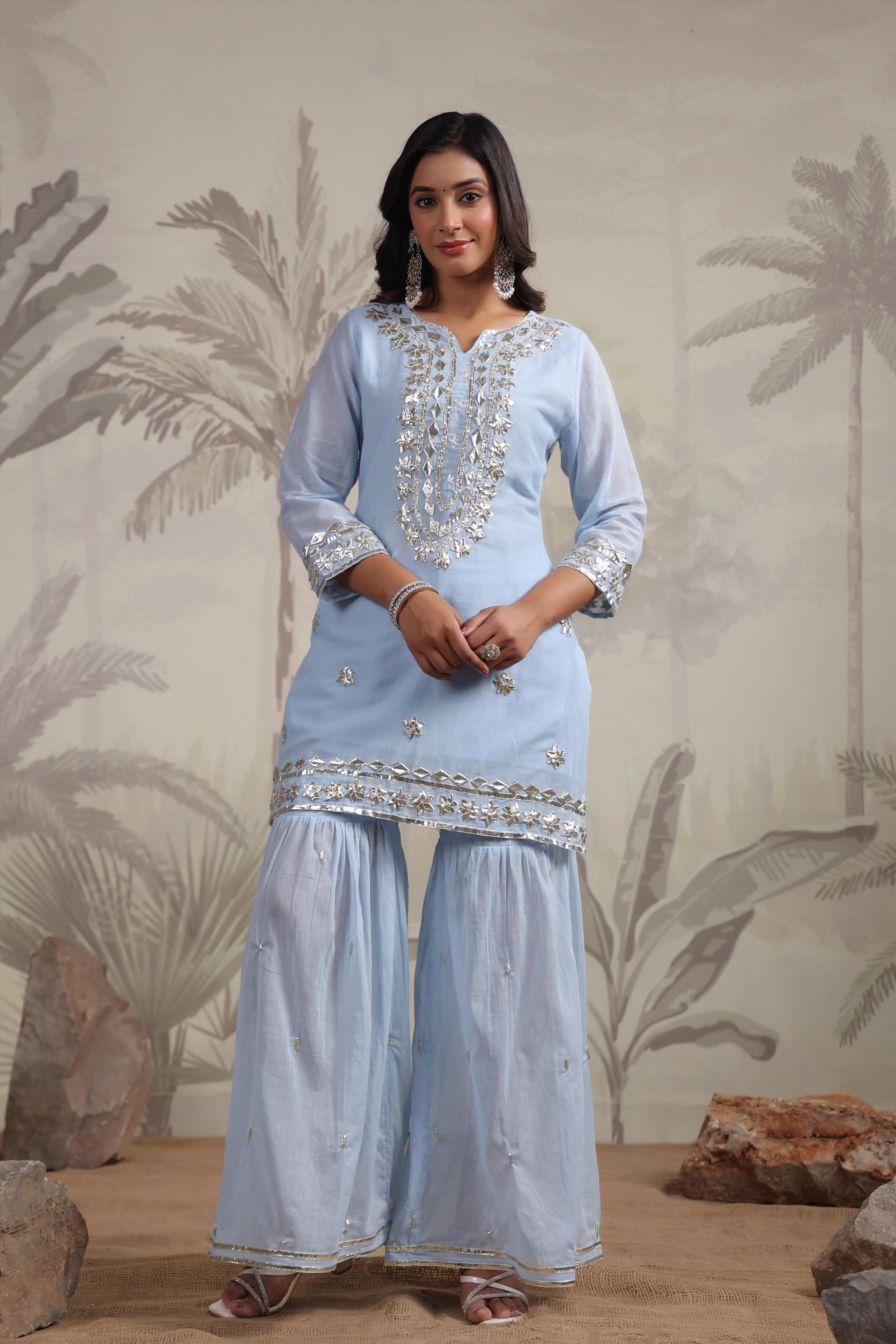 Gotta Work Mulmul Cotton Full suit  Sharara Set with Dupatta-06099-100