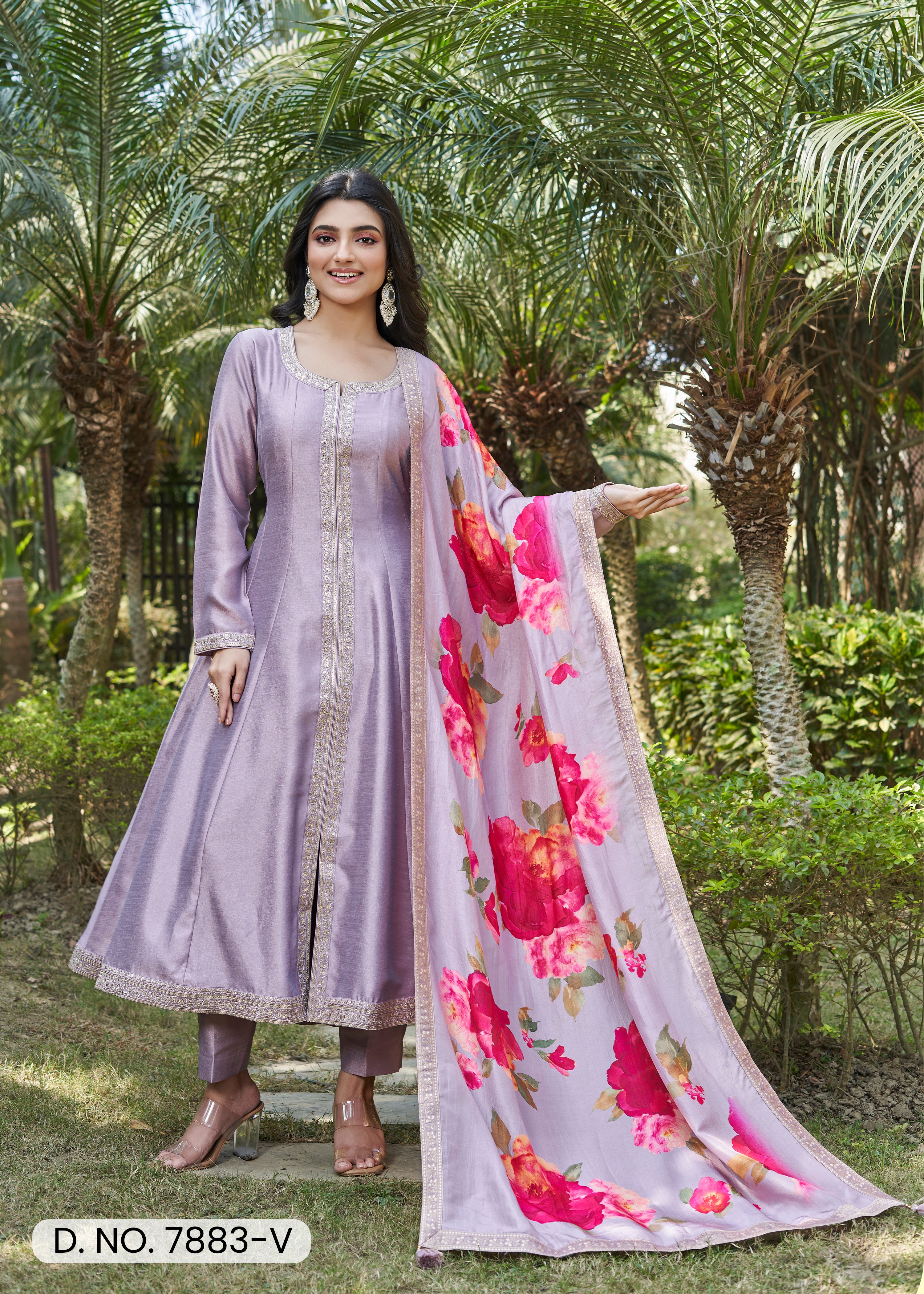 Radiant Vichitra Silk Designer Anarkali Suit with Stunning Floral Dupatta Dispatching After 1 Week