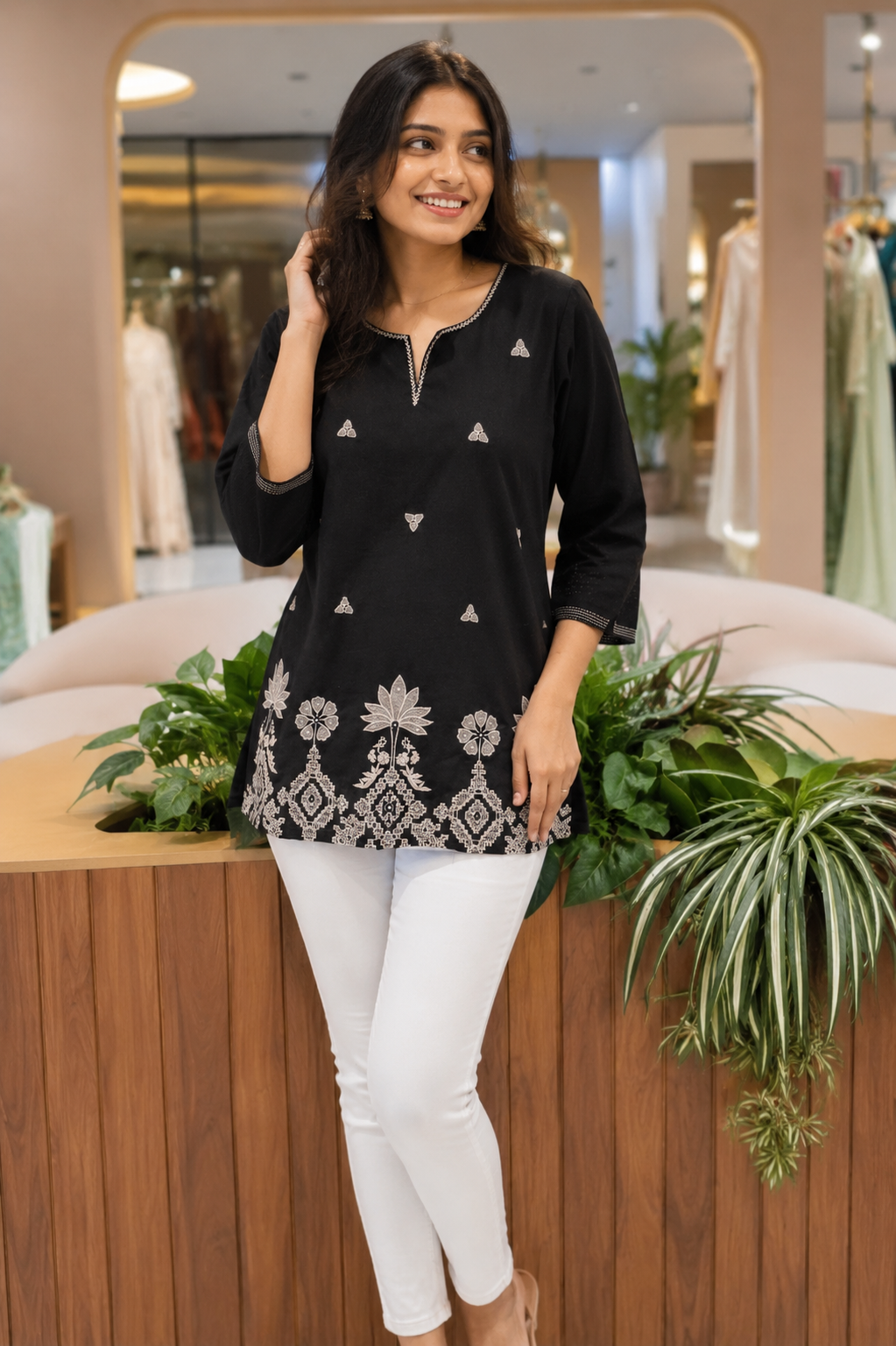 Urban Gypsy Loom Thread Embroidered Cotton Short Kurti Only- 15722